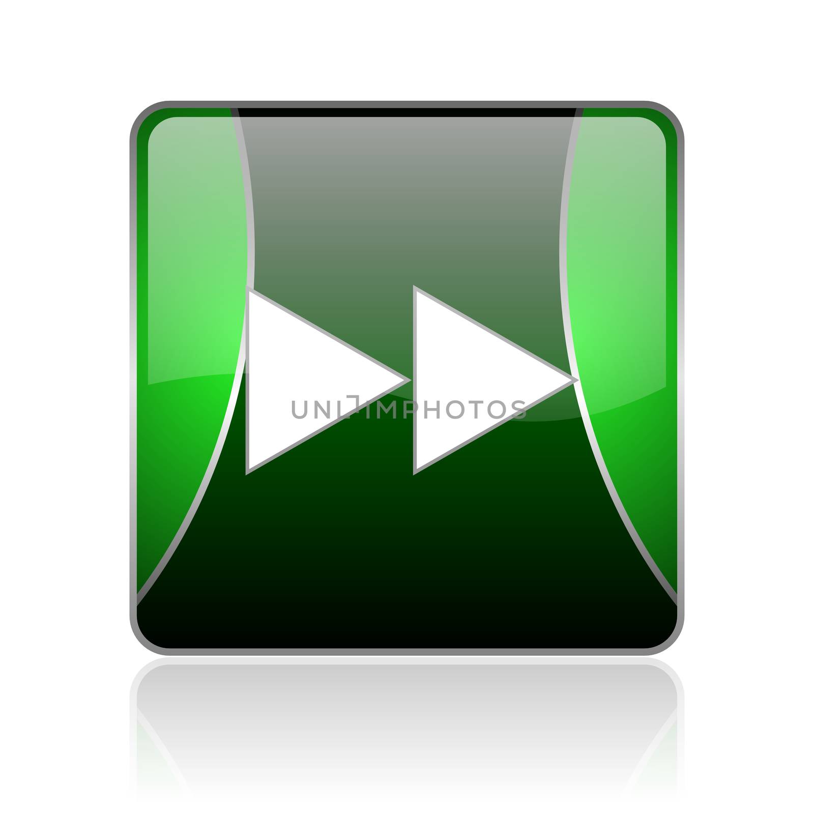 black and green square glossy internet icon on white background with reflaction