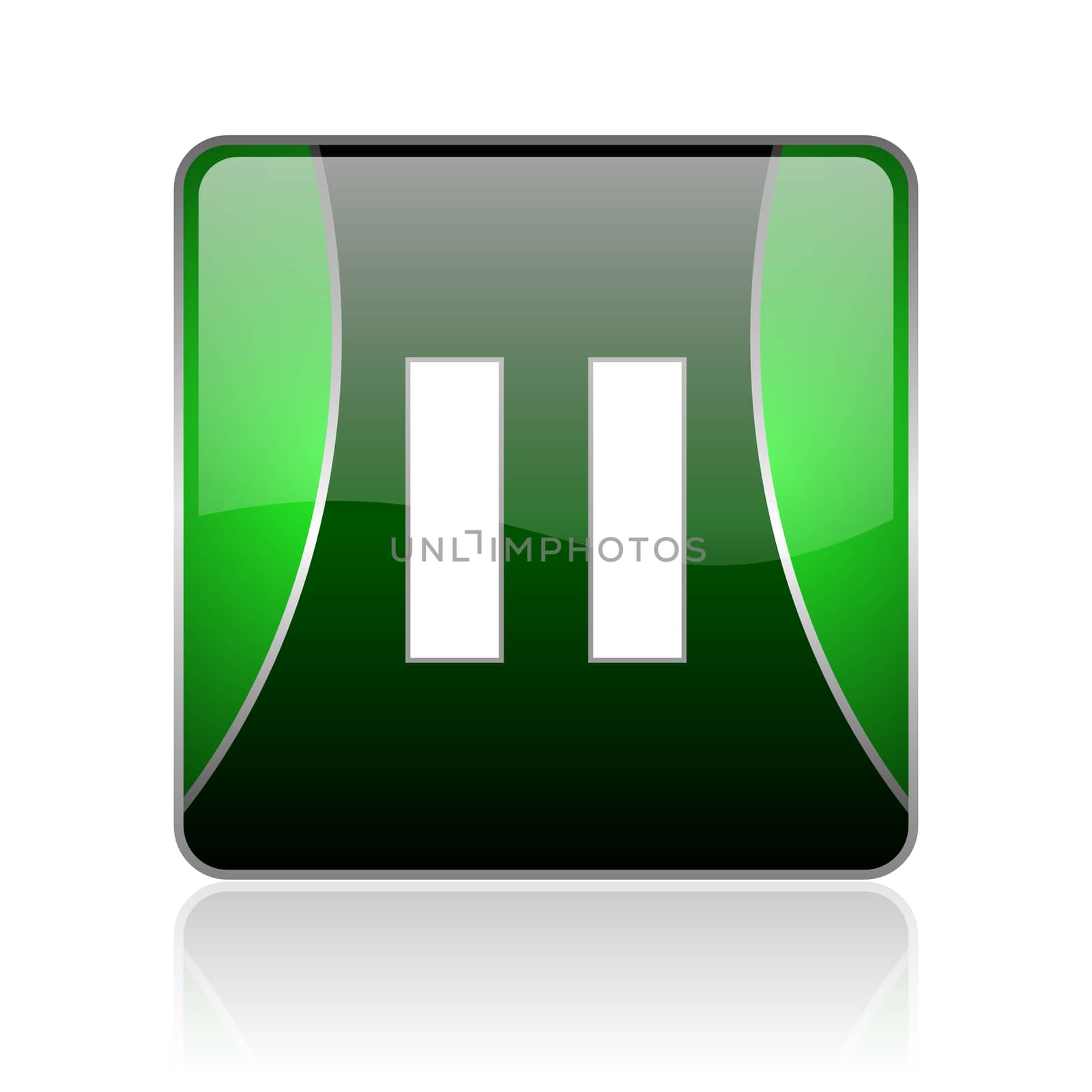 black and green square glossy internet icon on white background with reflaction