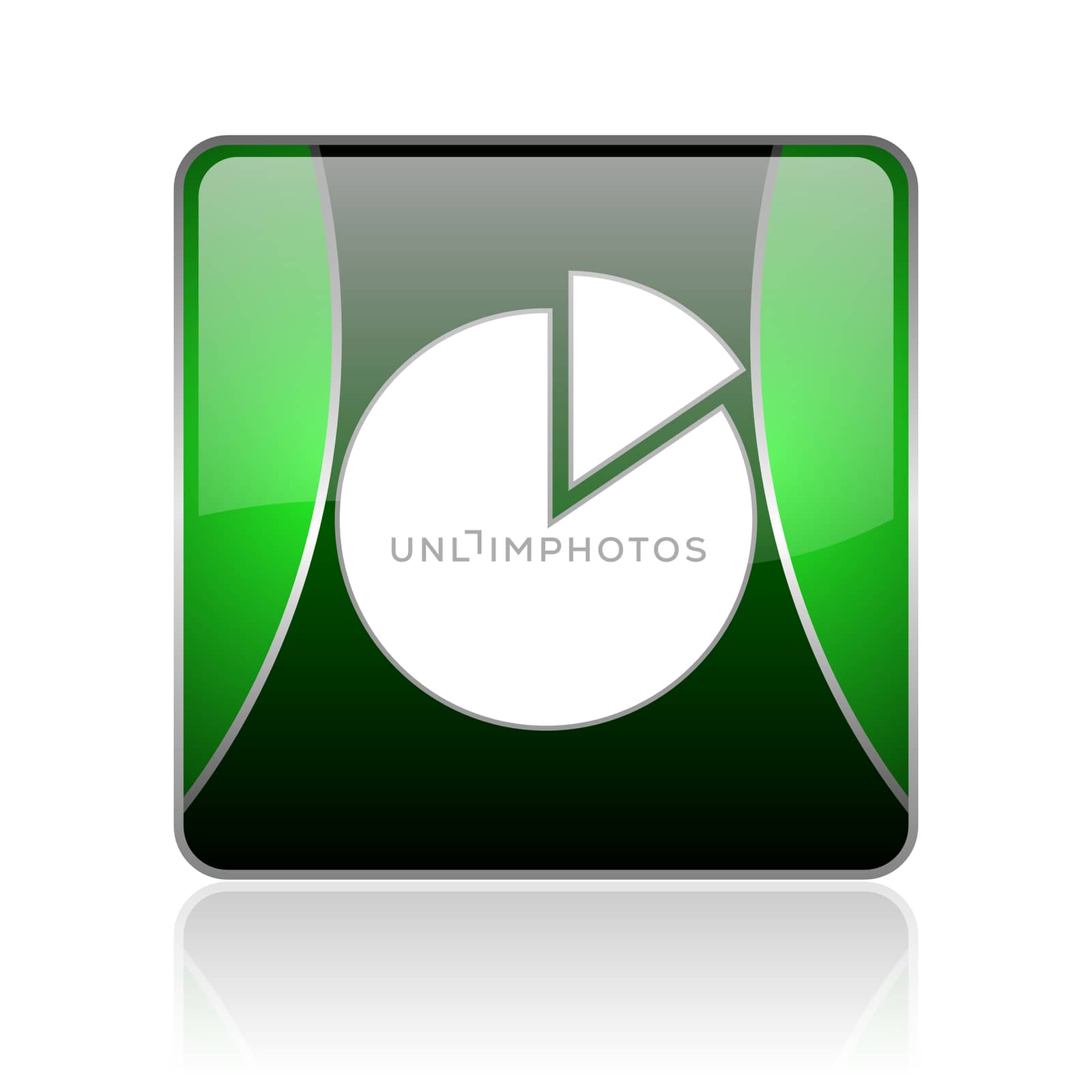 black and green square glossy internet icon on white background with reflaction
