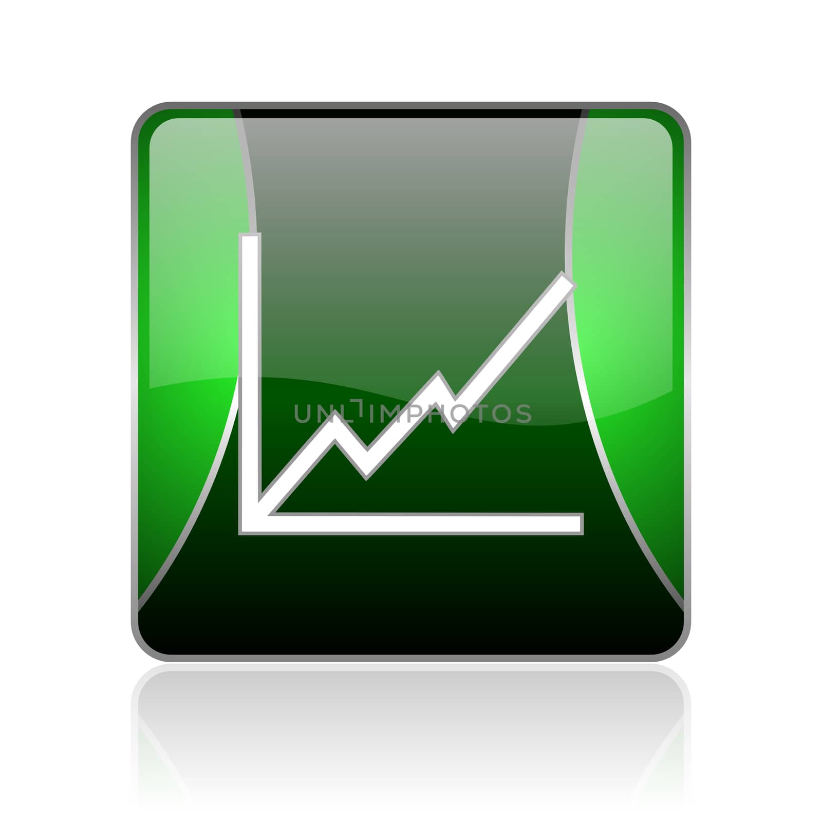 black and green square glossy internet icon on white background with reflaction