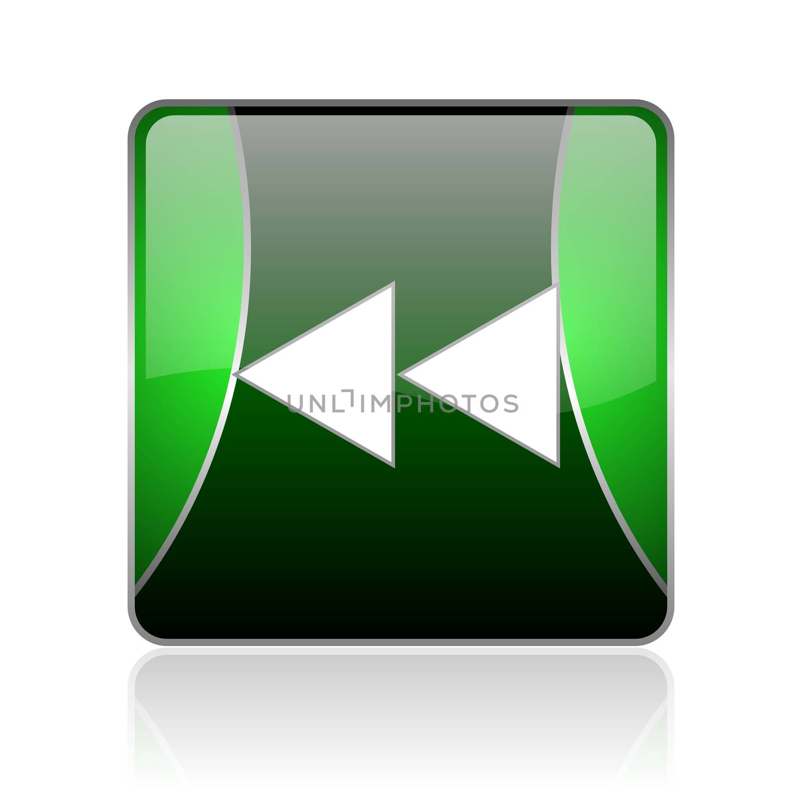 black and green square glossy internet icon on white background with reflaction