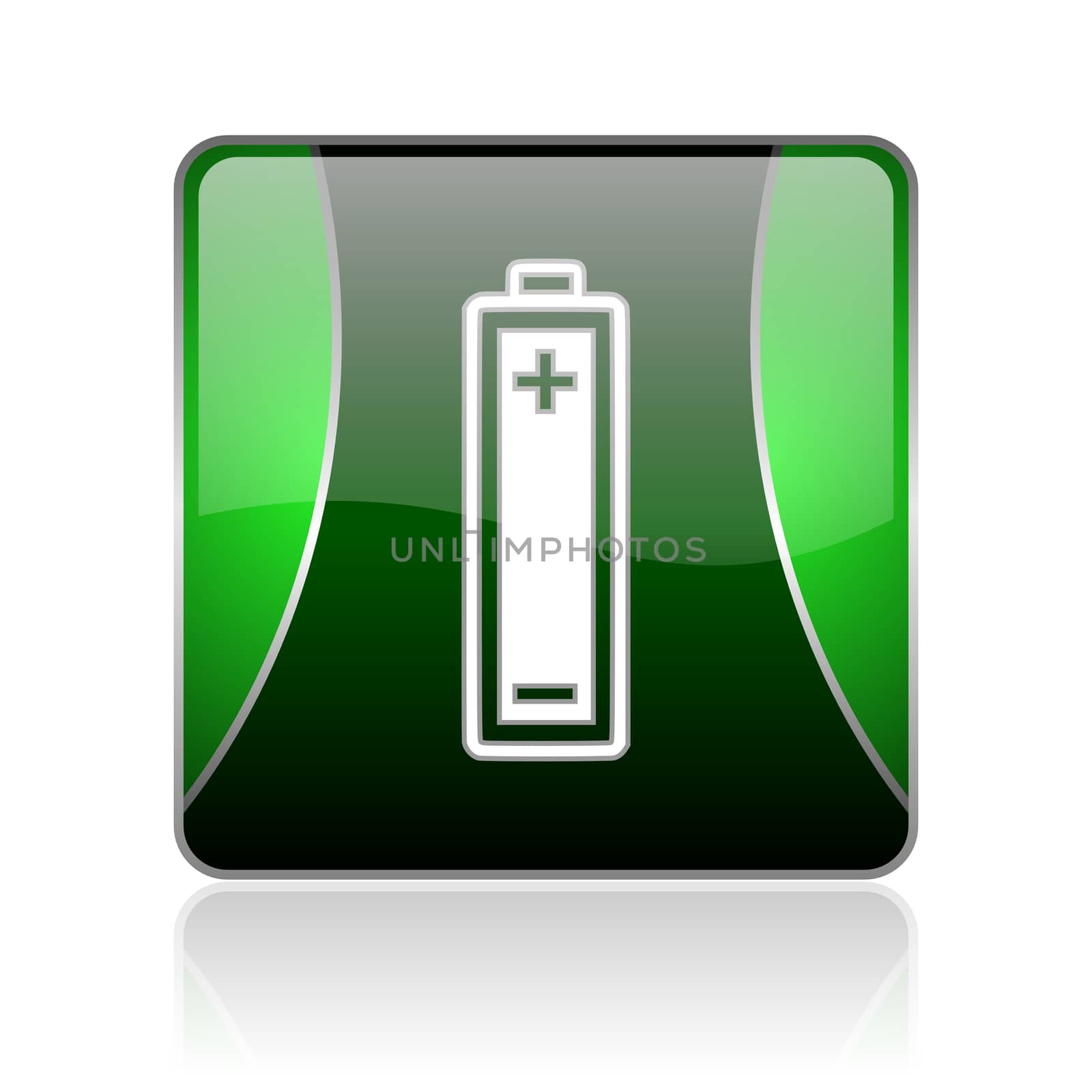 black and green square glossy internet icon on white background with reflaction