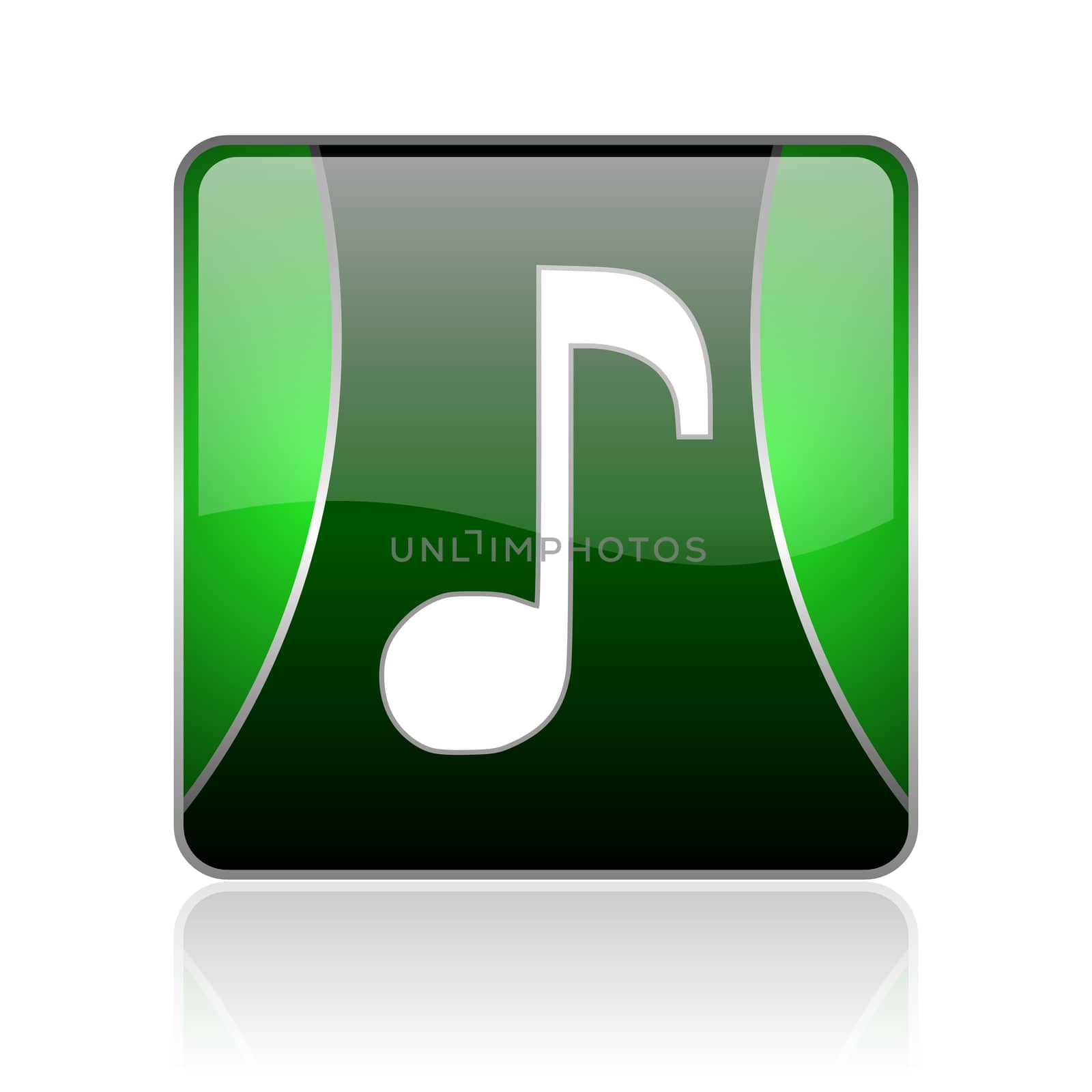 black and green square glossy internet icon on white background with reflaction