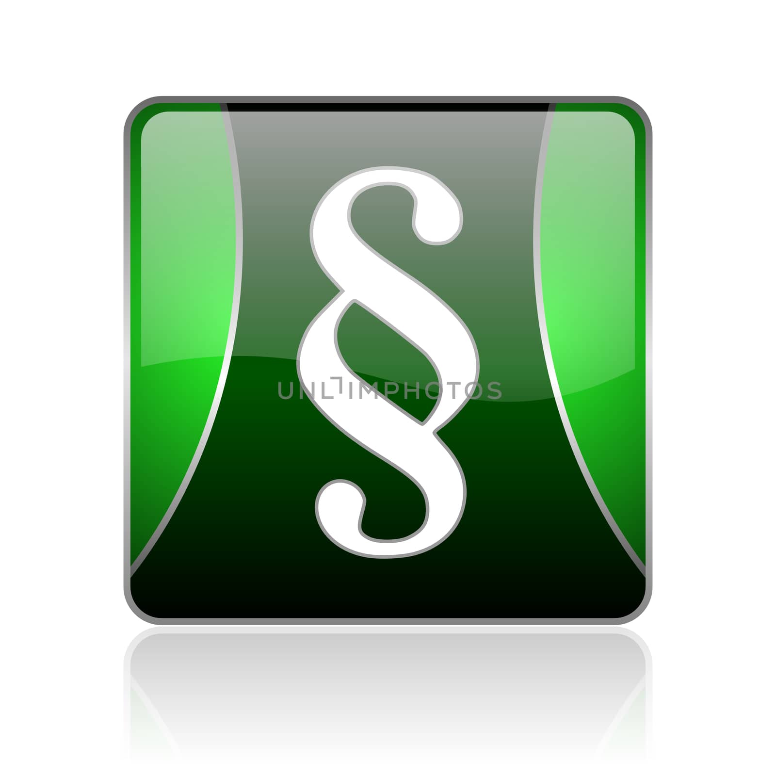 black and green square glossy internet icon on white background with reflaction