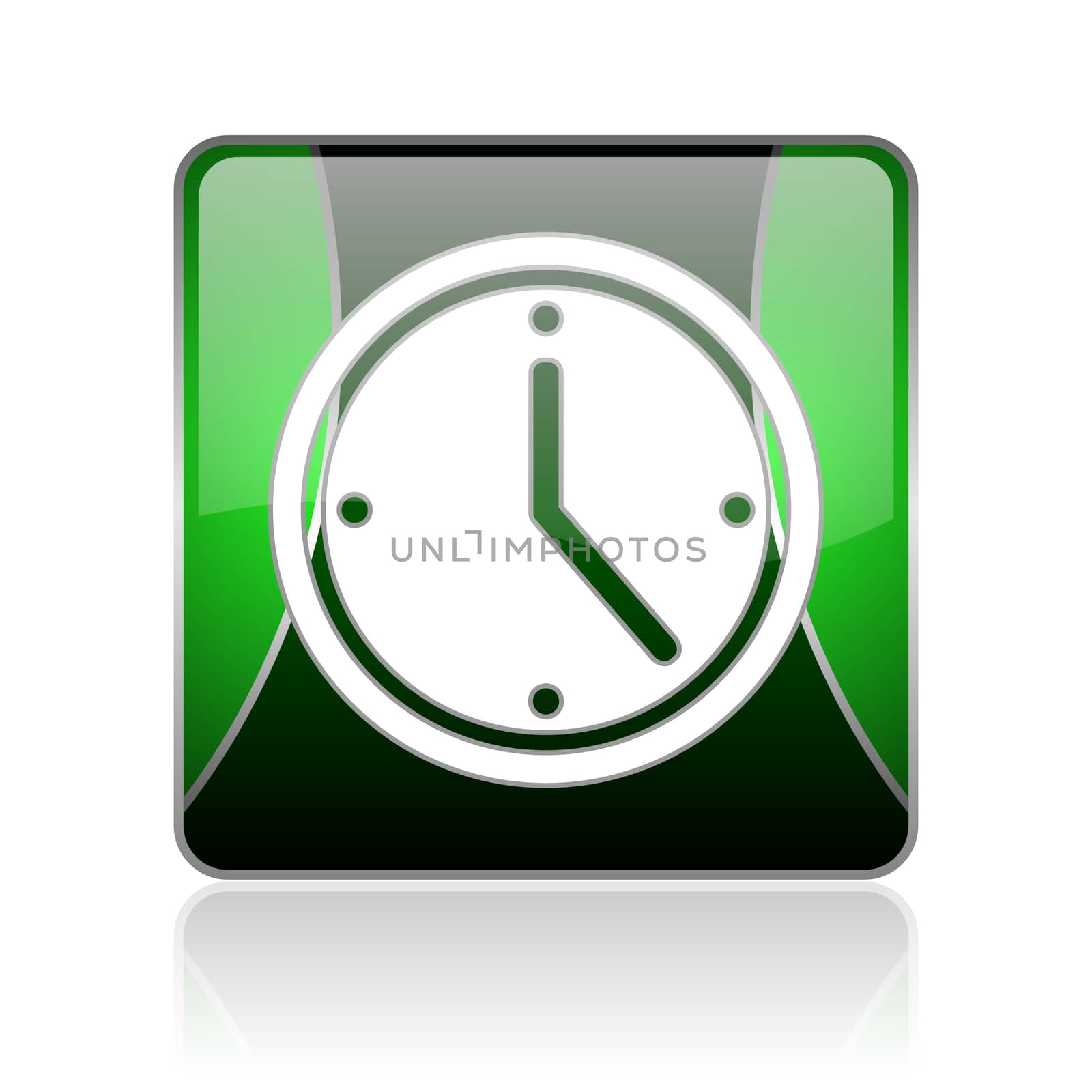 black and green square glossy internet icon on white background with reflaction