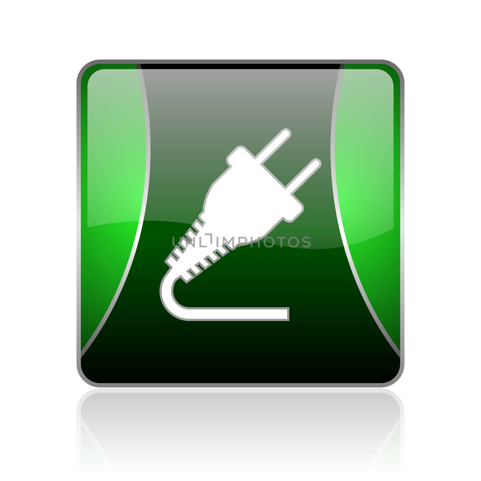 black and green square glossy internet icon on white background with reflaction