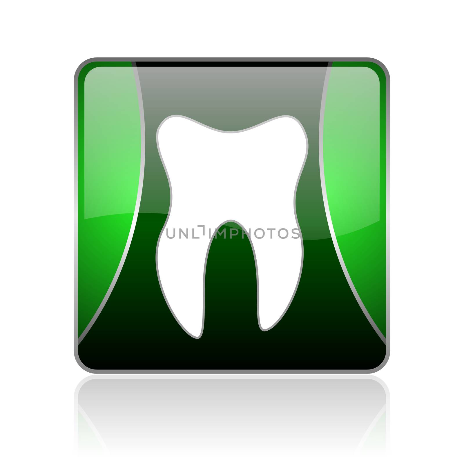 black and green square glossy internet icon on white background with reflaction