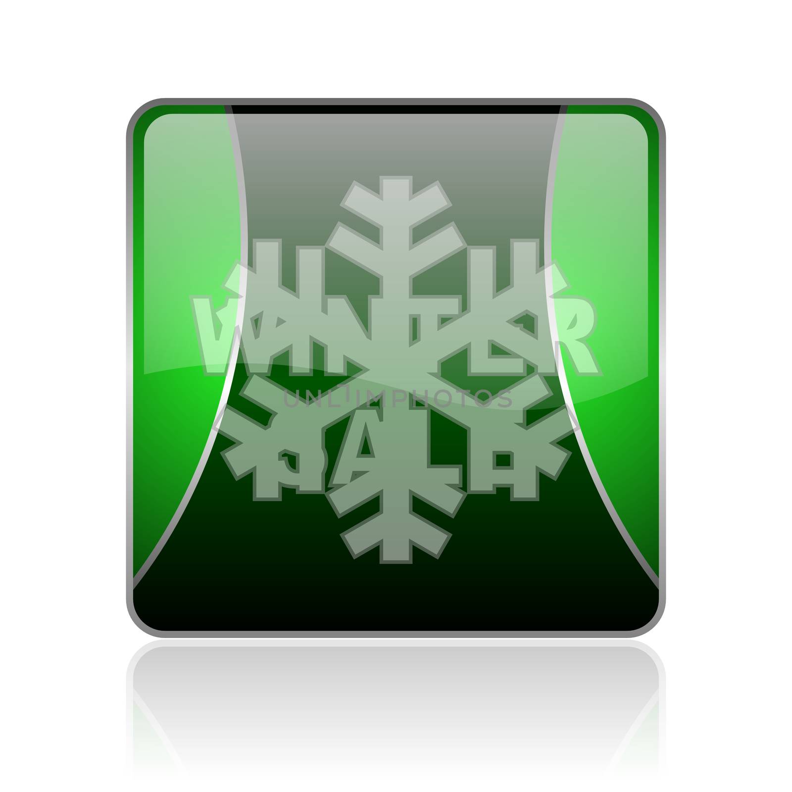 black and green square glossy internet icon on white background with reflaction