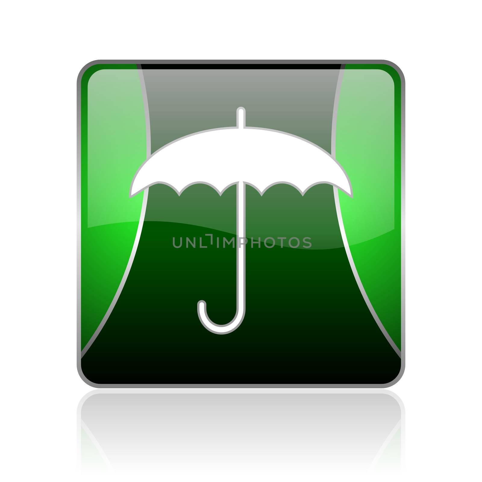 black and green square glossy internet icon on white background with reflaction