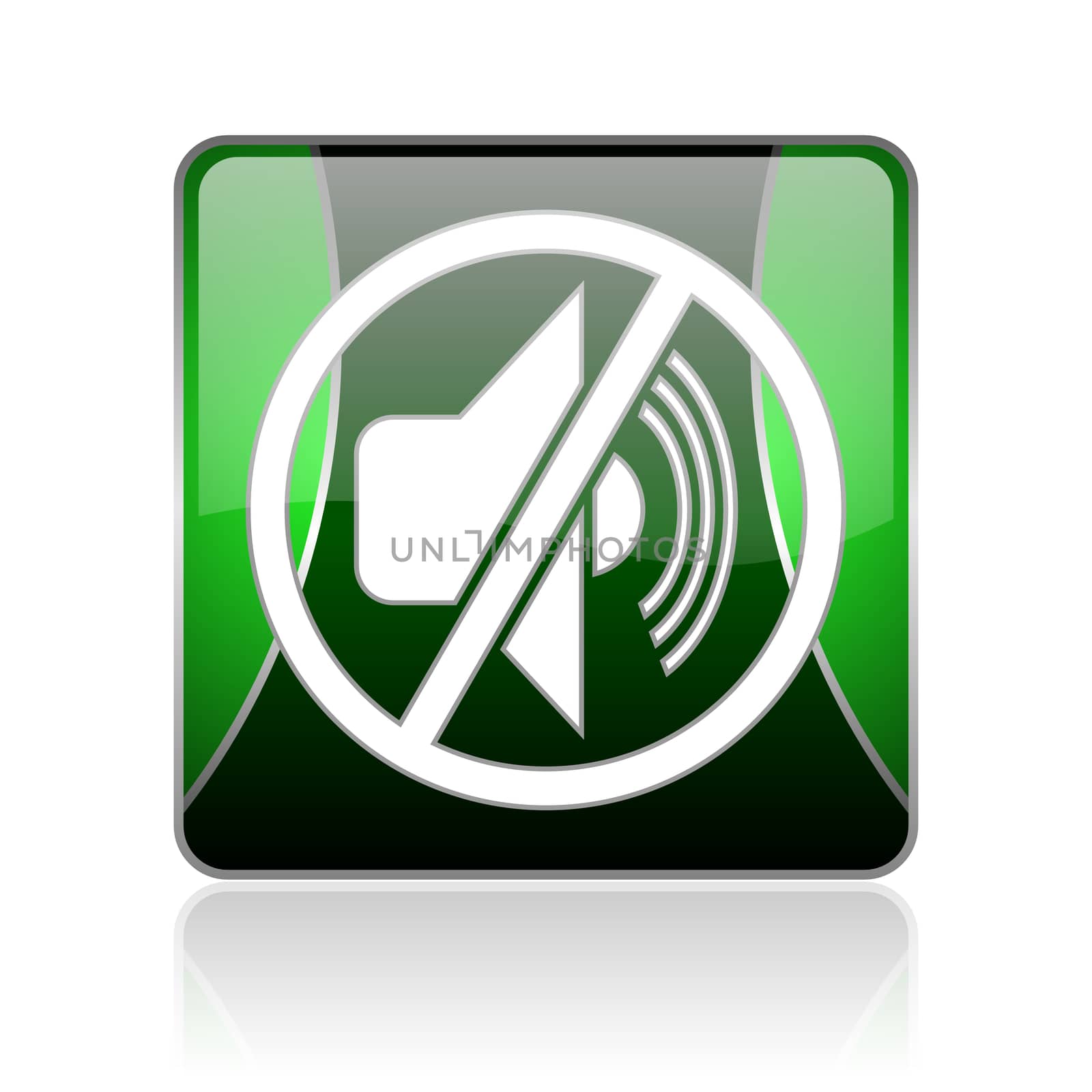 black and green square glossy internet icon on white background with reflaction