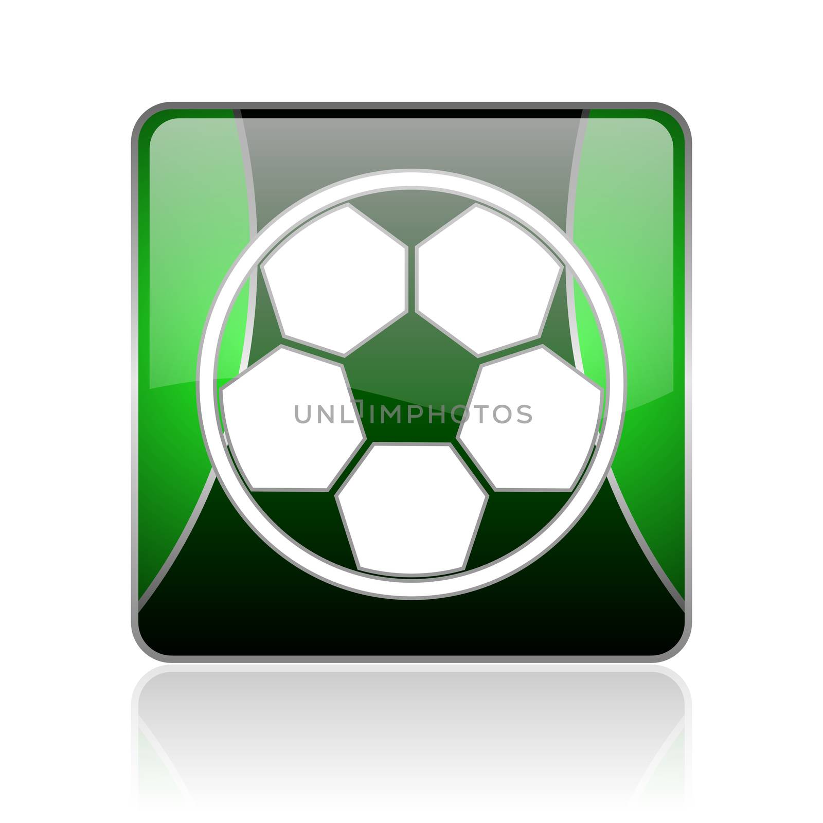 black and green square glossy internet icon on white background with reflaction