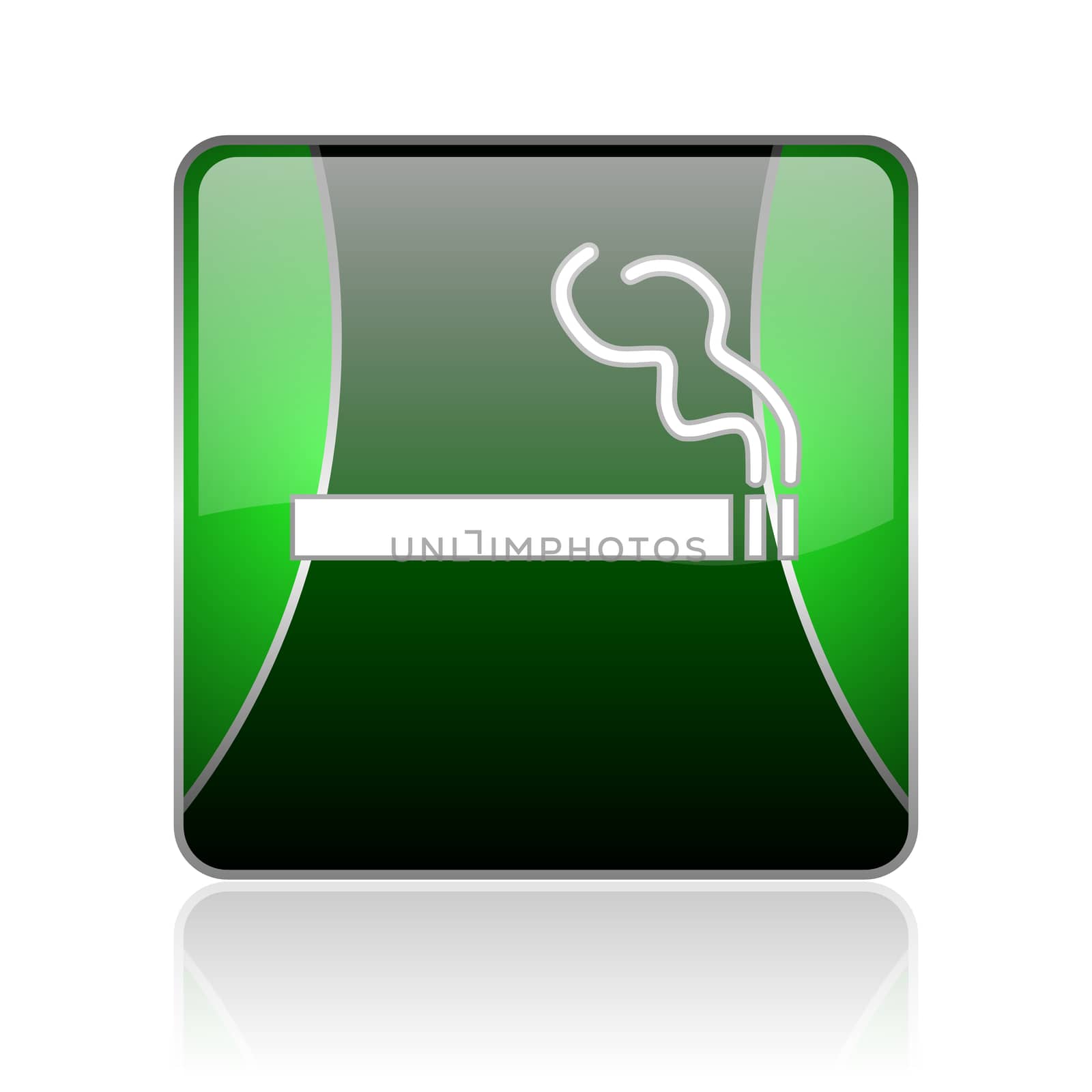 black and green square glossy internet icon on white background with reflaction