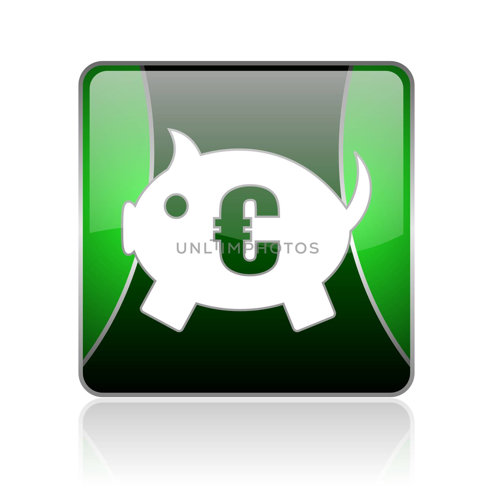 black and green square glossy internet icon on white background with reflaction
