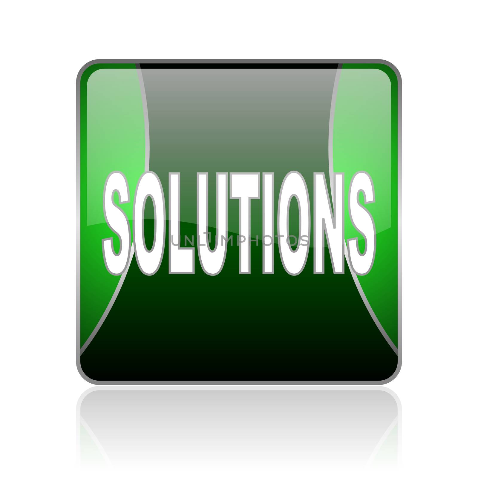 black and green square glossy internet icon on white background with reflaction