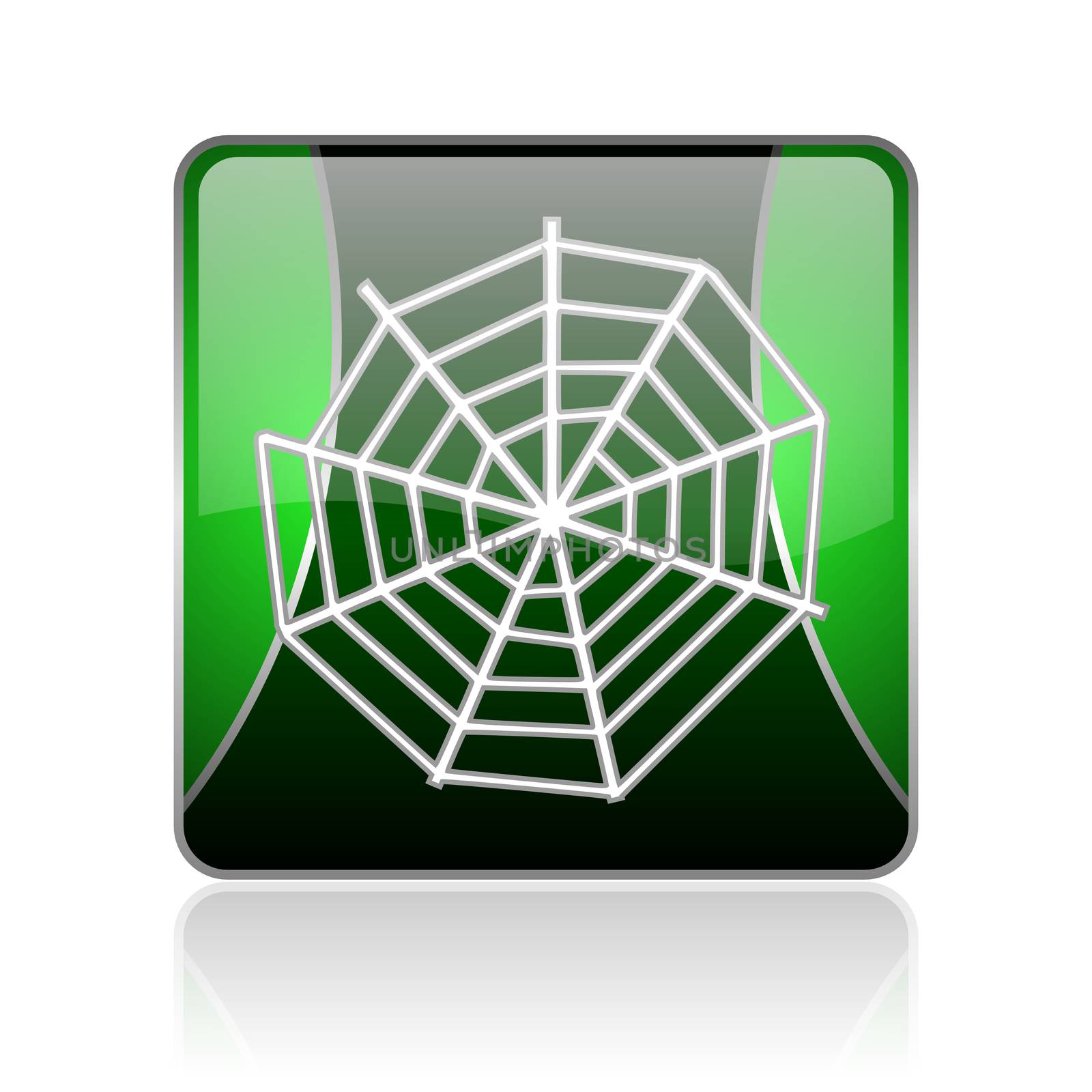 black and green square glossy internet icon on white background with reflaction