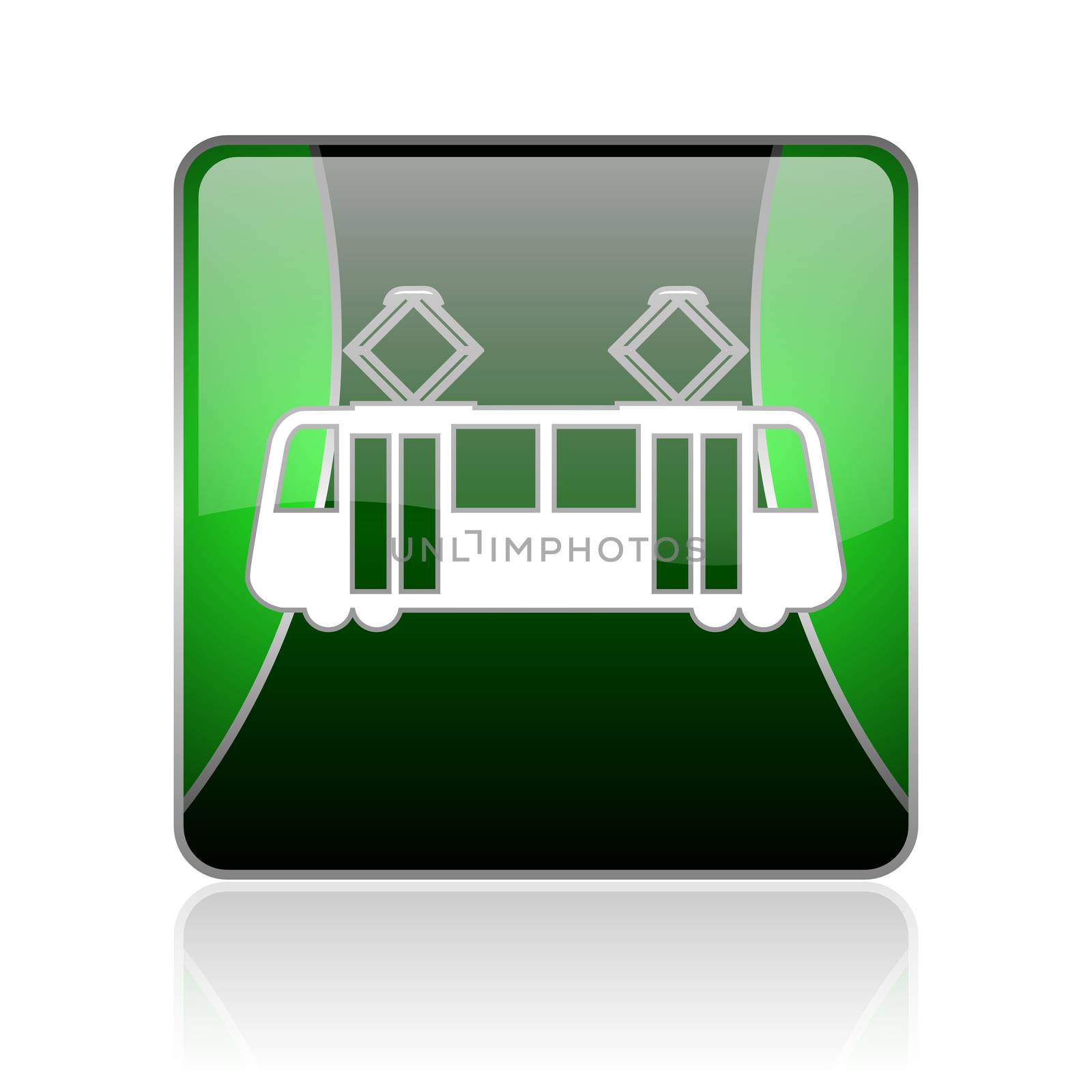 black and green square glossy internet icon on white background with reflaction