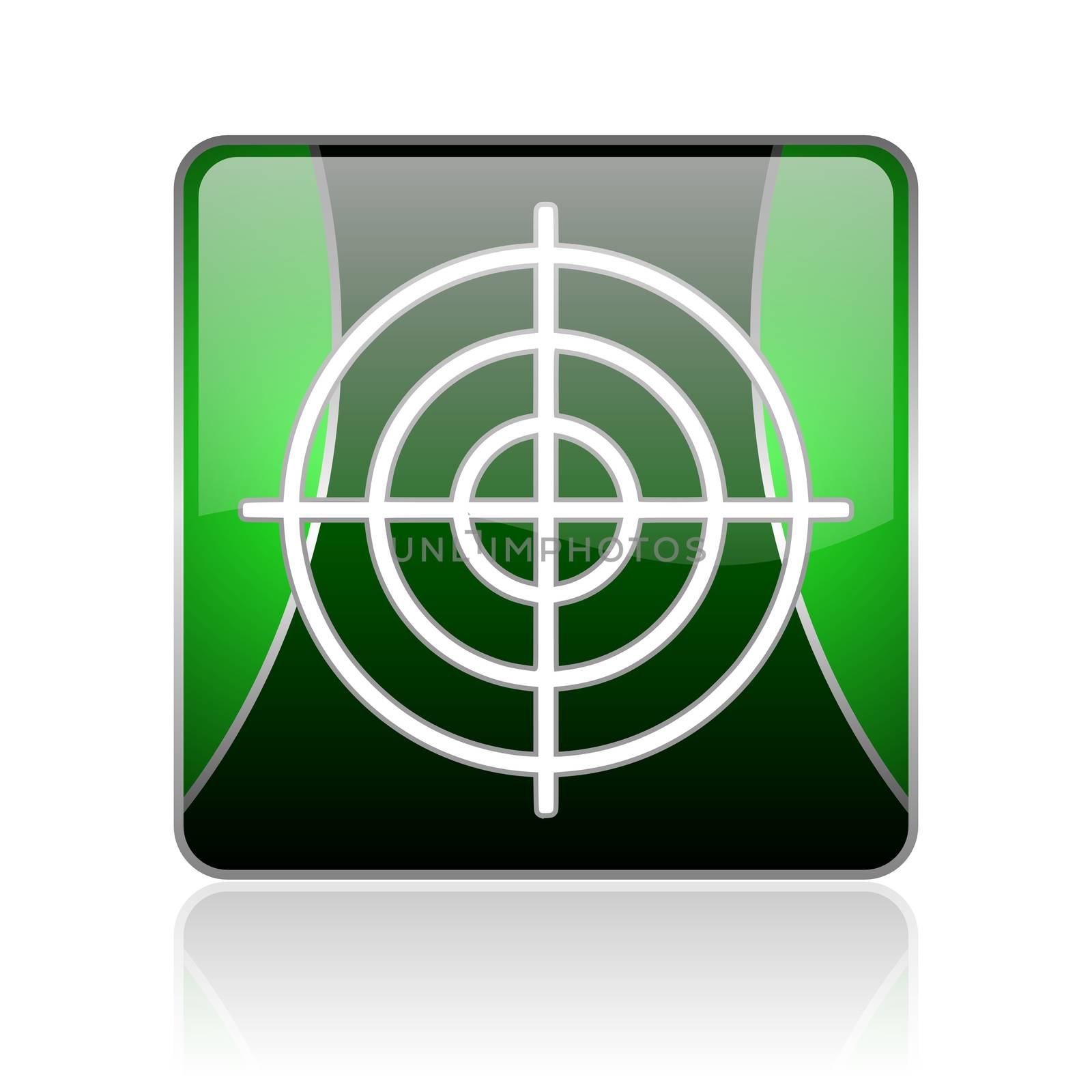 black and green square glossy internet icon on white background with reflaction