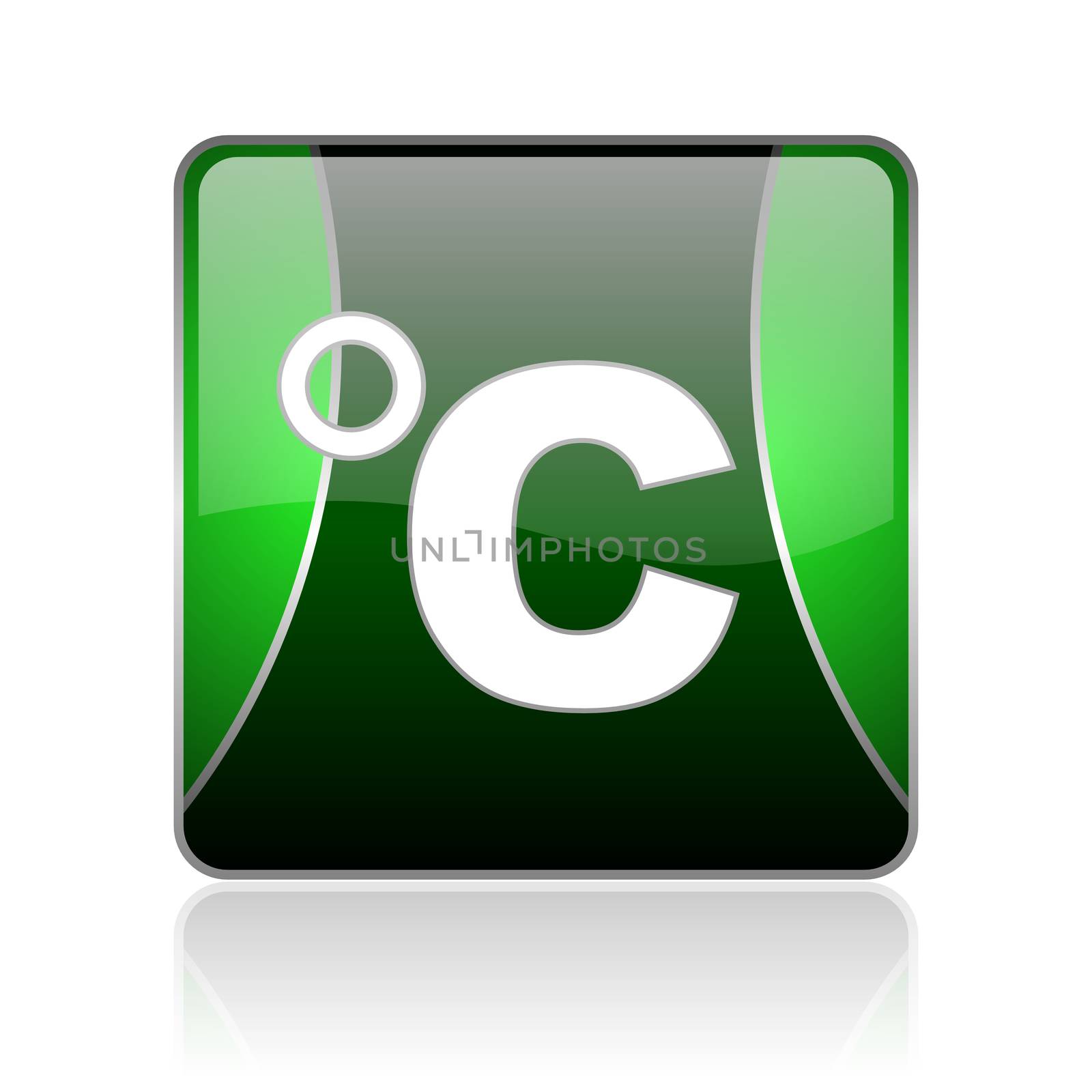 black and green square glossy internet icon on white background with reflaction