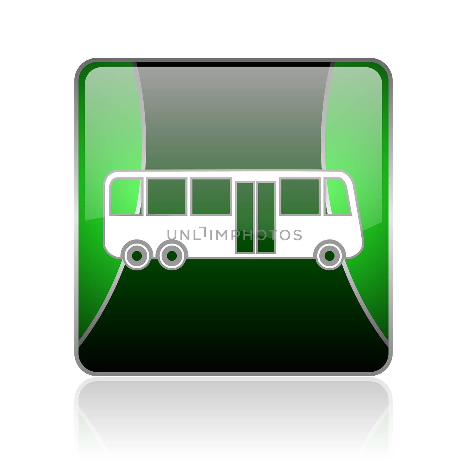 black and green square glossy internet icon on white background with reflaction