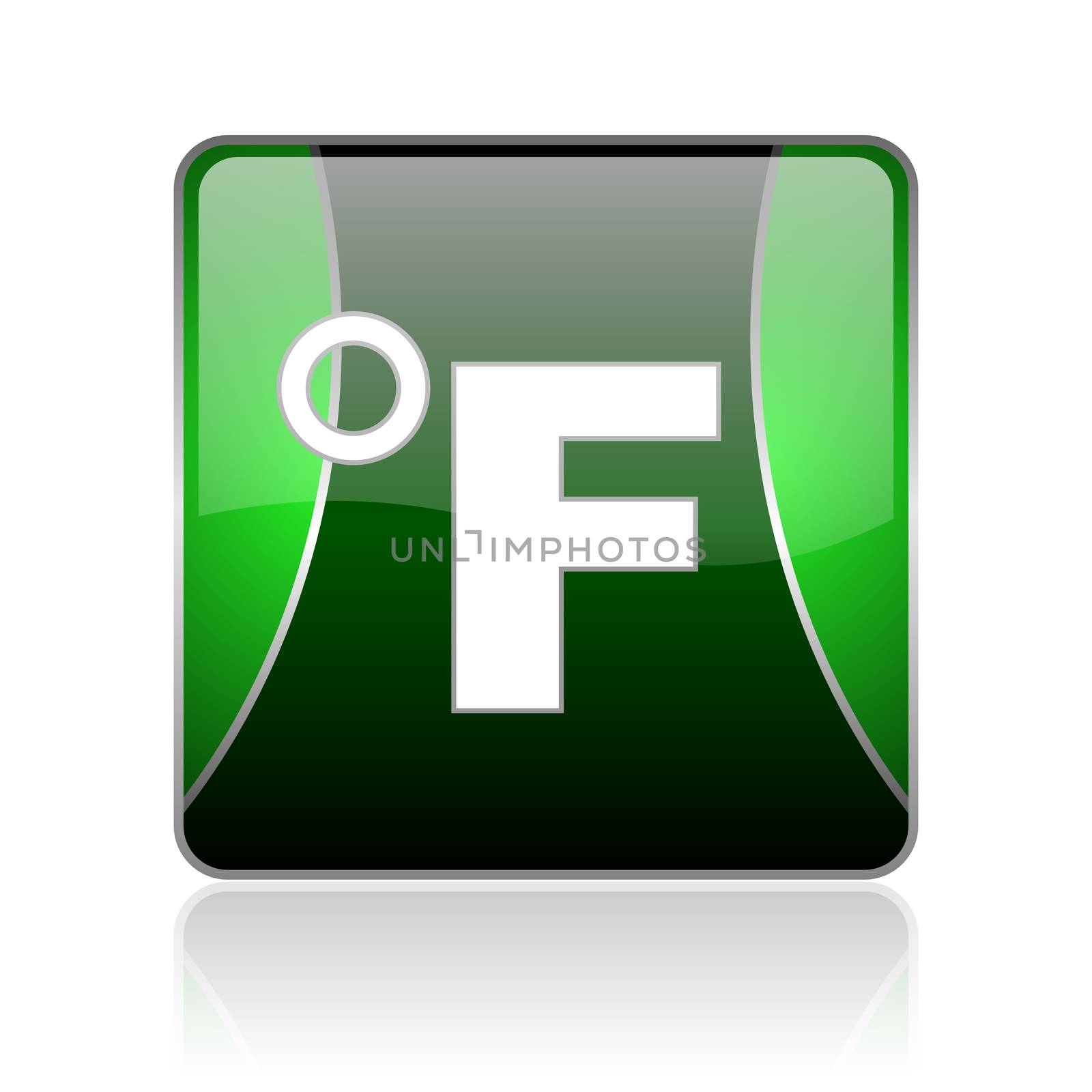 black and green square glossy internet icon on white background with reflaction