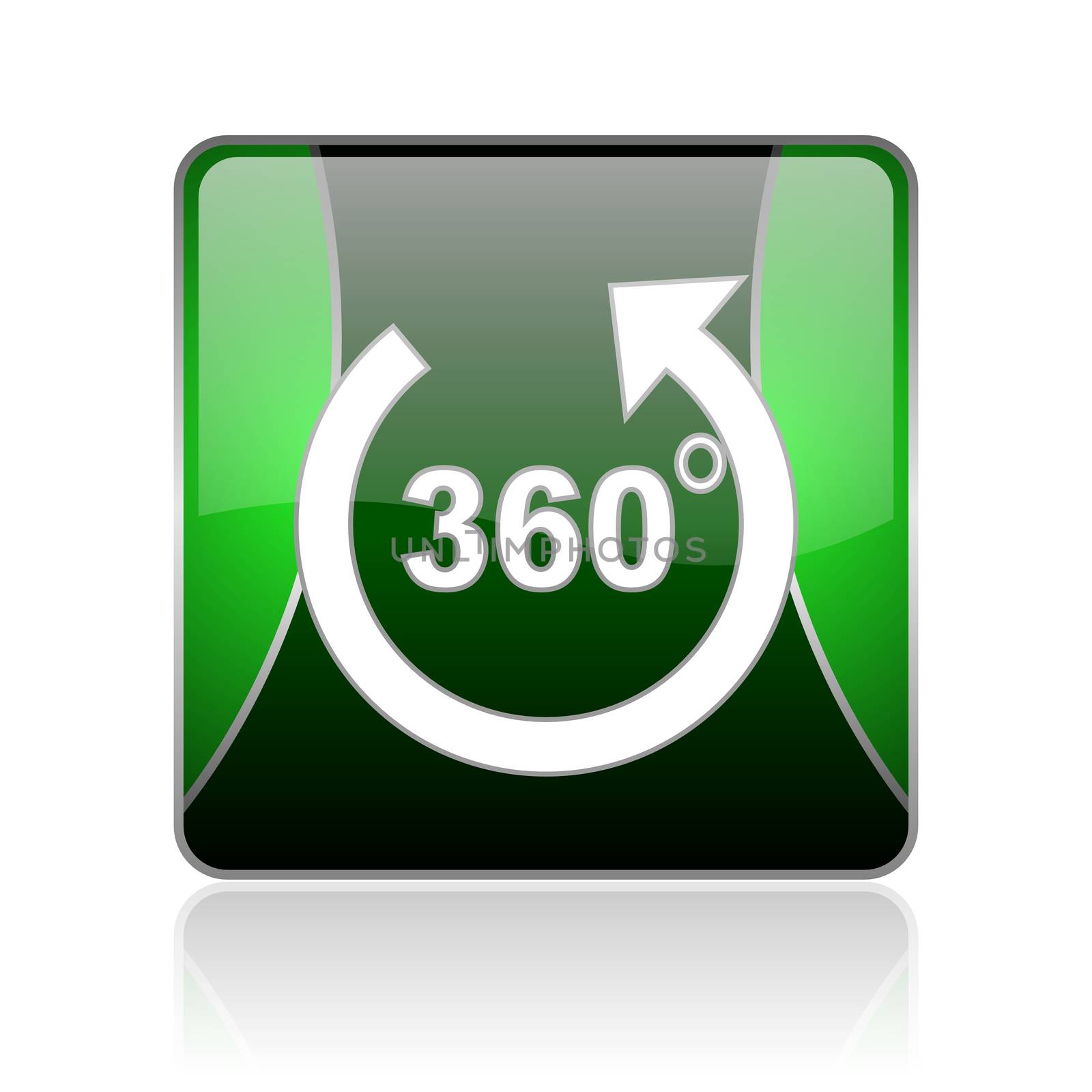 black and green square glossy internet icon on white background with reflaction