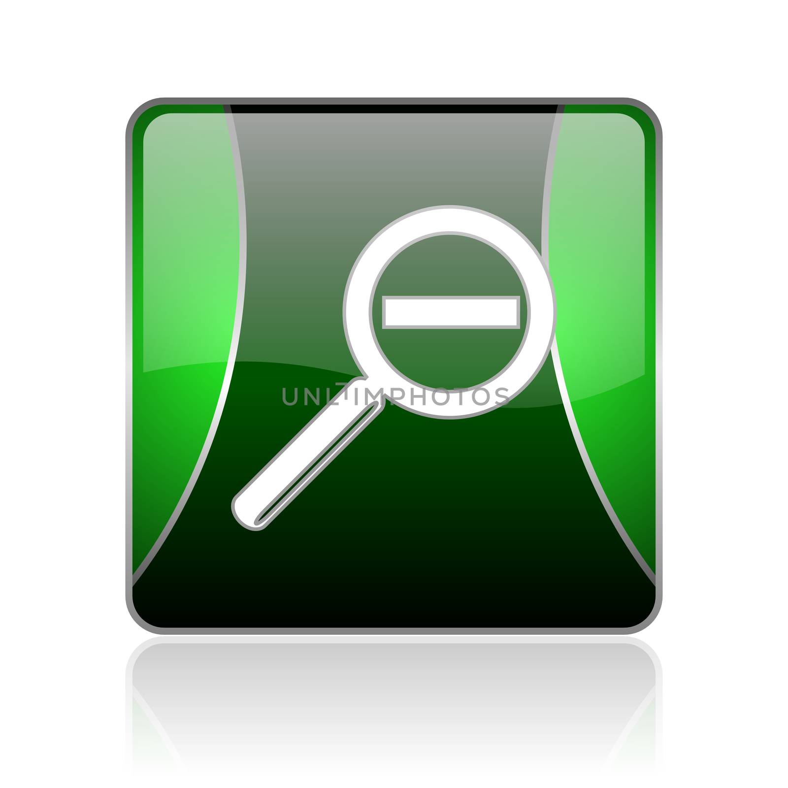 black and green square glossy internet icon on white background with reflaction