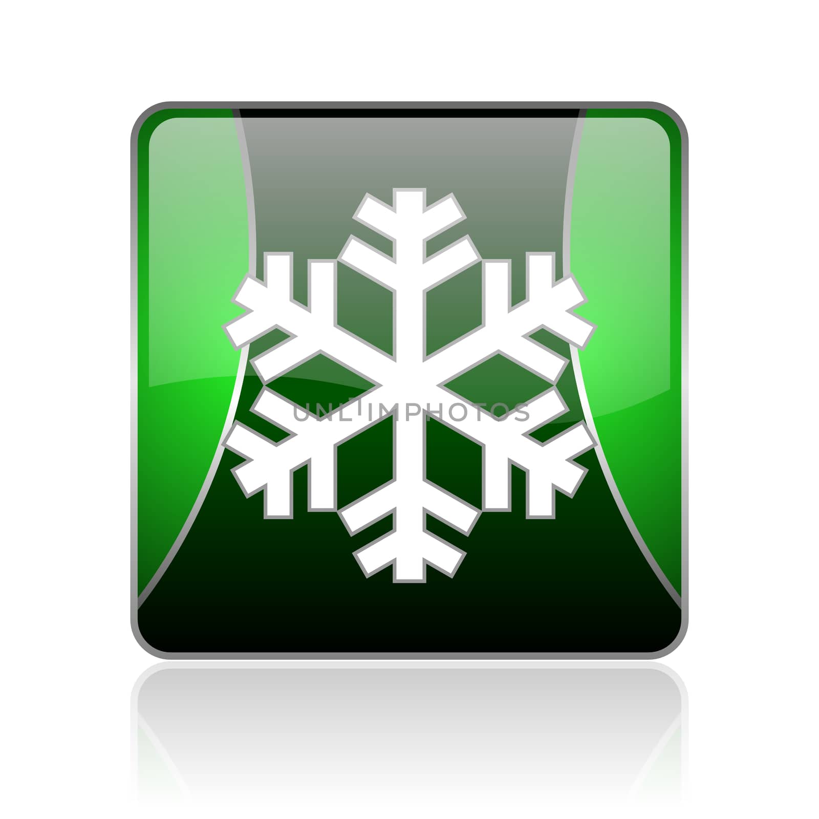 black and green square glossy internet icon on white background with reflaction