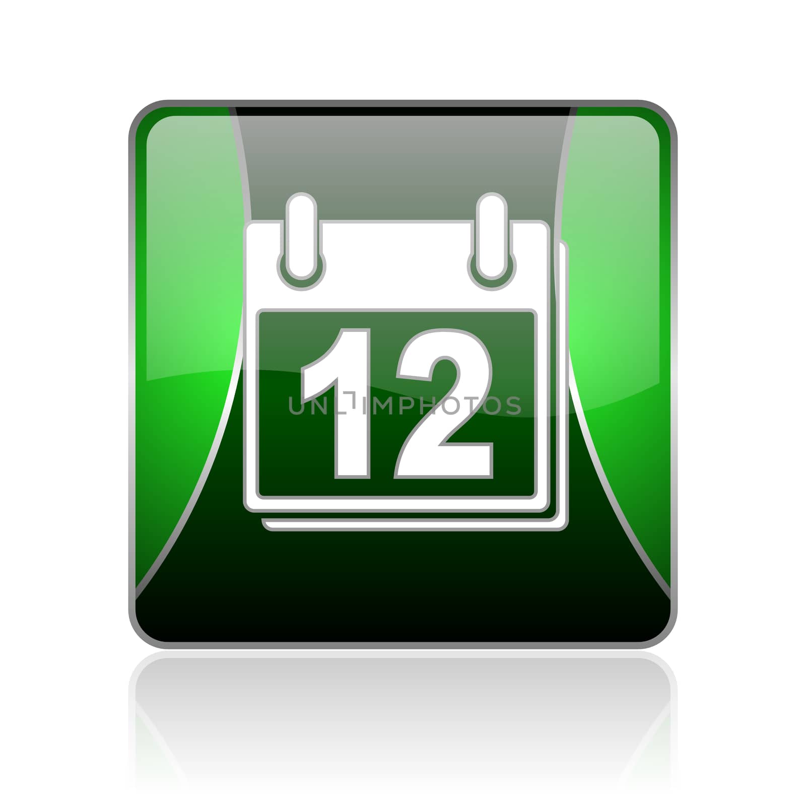 black and green square glossy internet icon on white background with reflaction