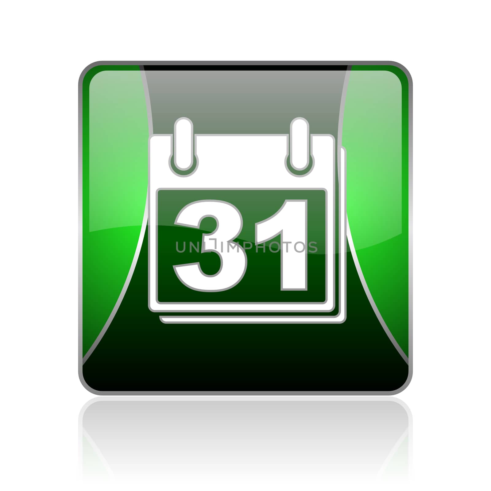 black and green square glossy internet icon on white background with reflaction