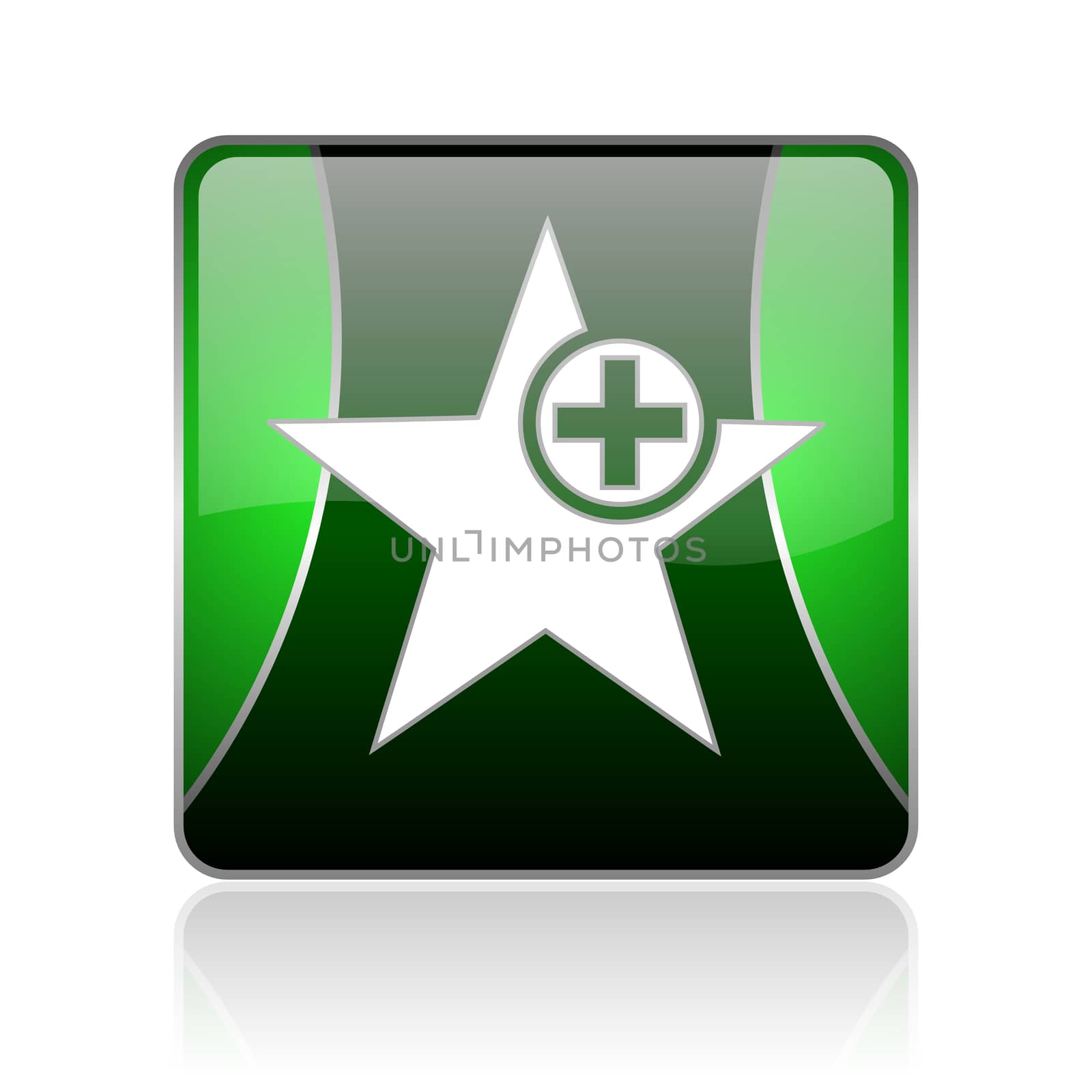 black and green square glossy internet icon on white background with reflaction
