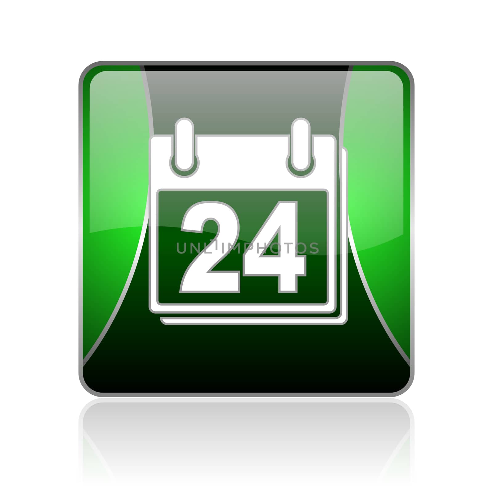 black and green square glossy internet icon on white background with reflaction