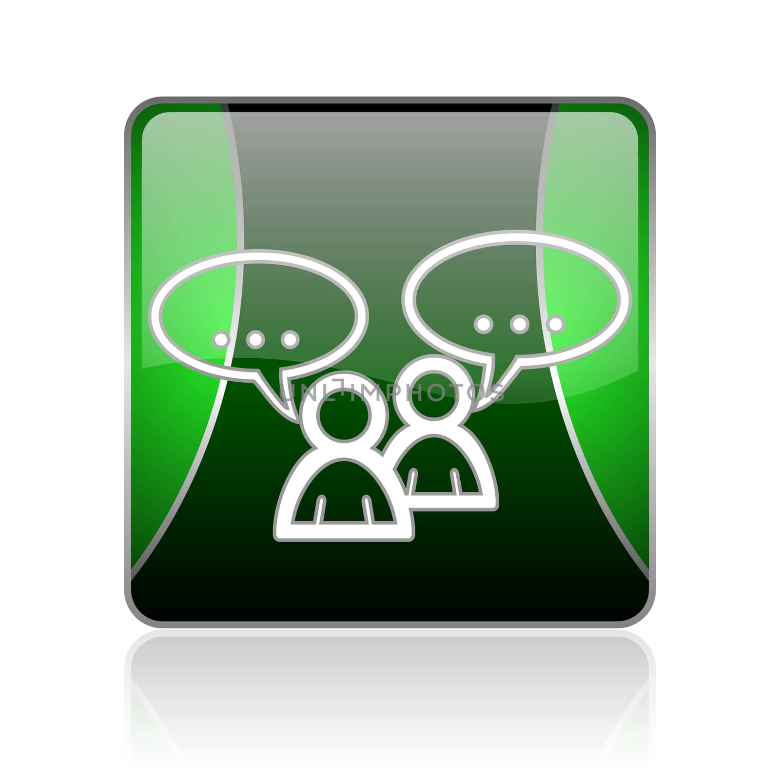 black and green square glossy internet icon on white background with reflaction