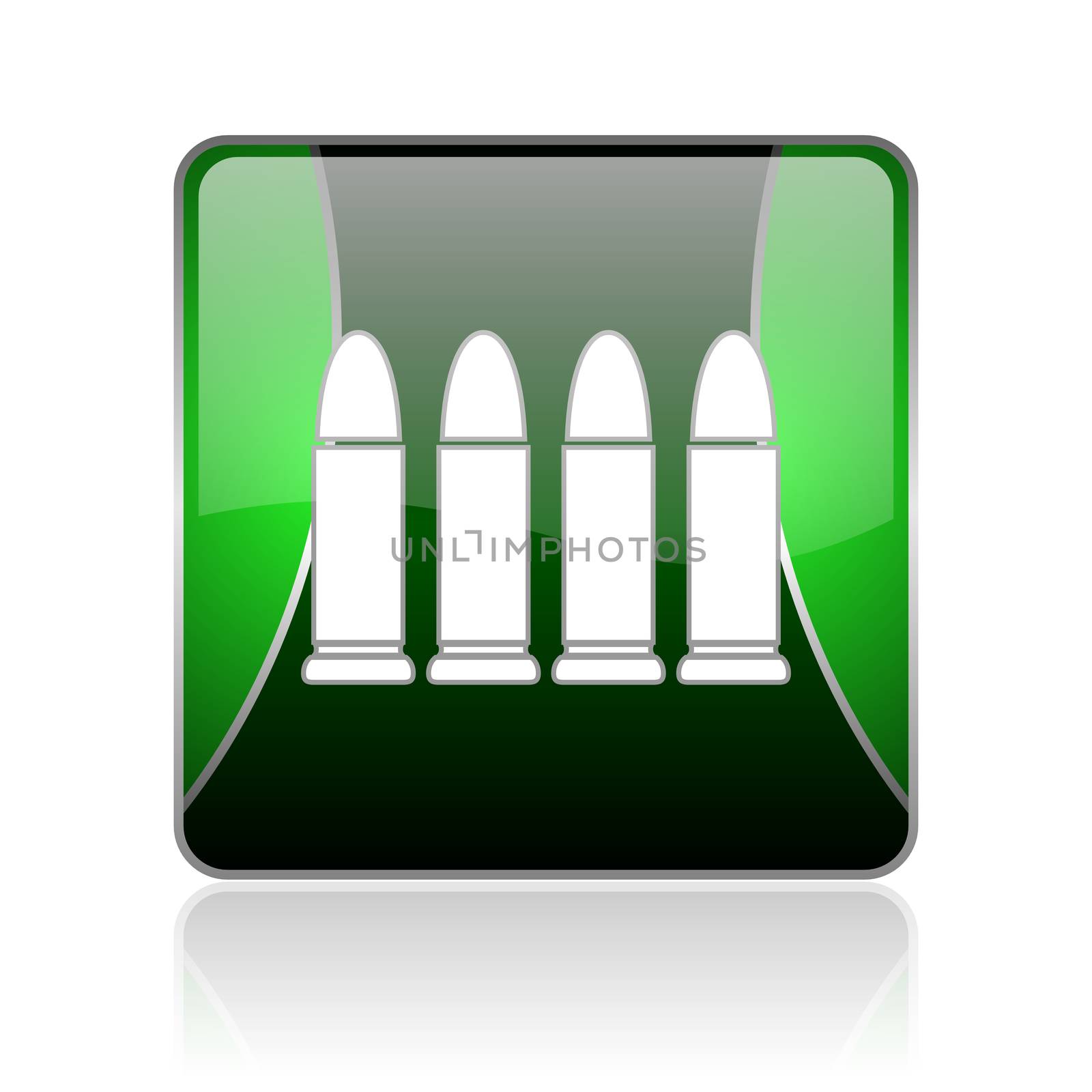 black and green square glossy internet icon on white background with reflaction
