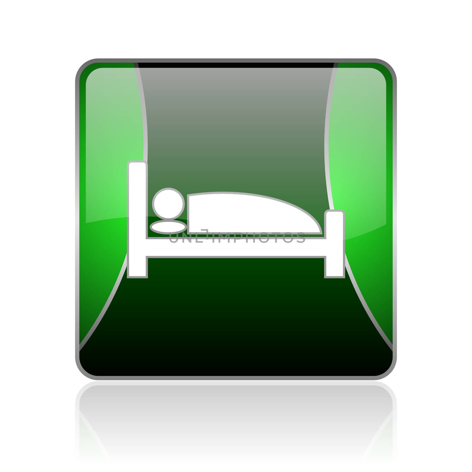 black and green square glossy internet icon on white background with reflaction