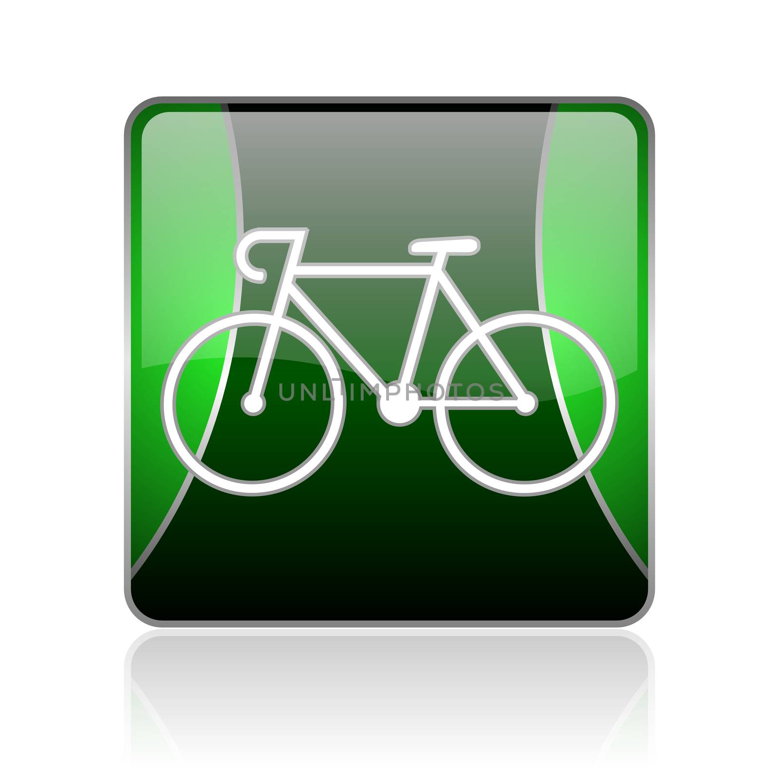 black and green square glossy internet icon on white background with reflaction