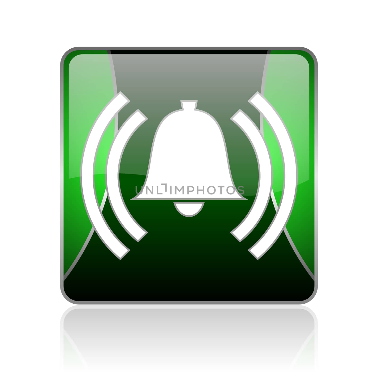 black and green square glossy internet icon on white background with reflaction