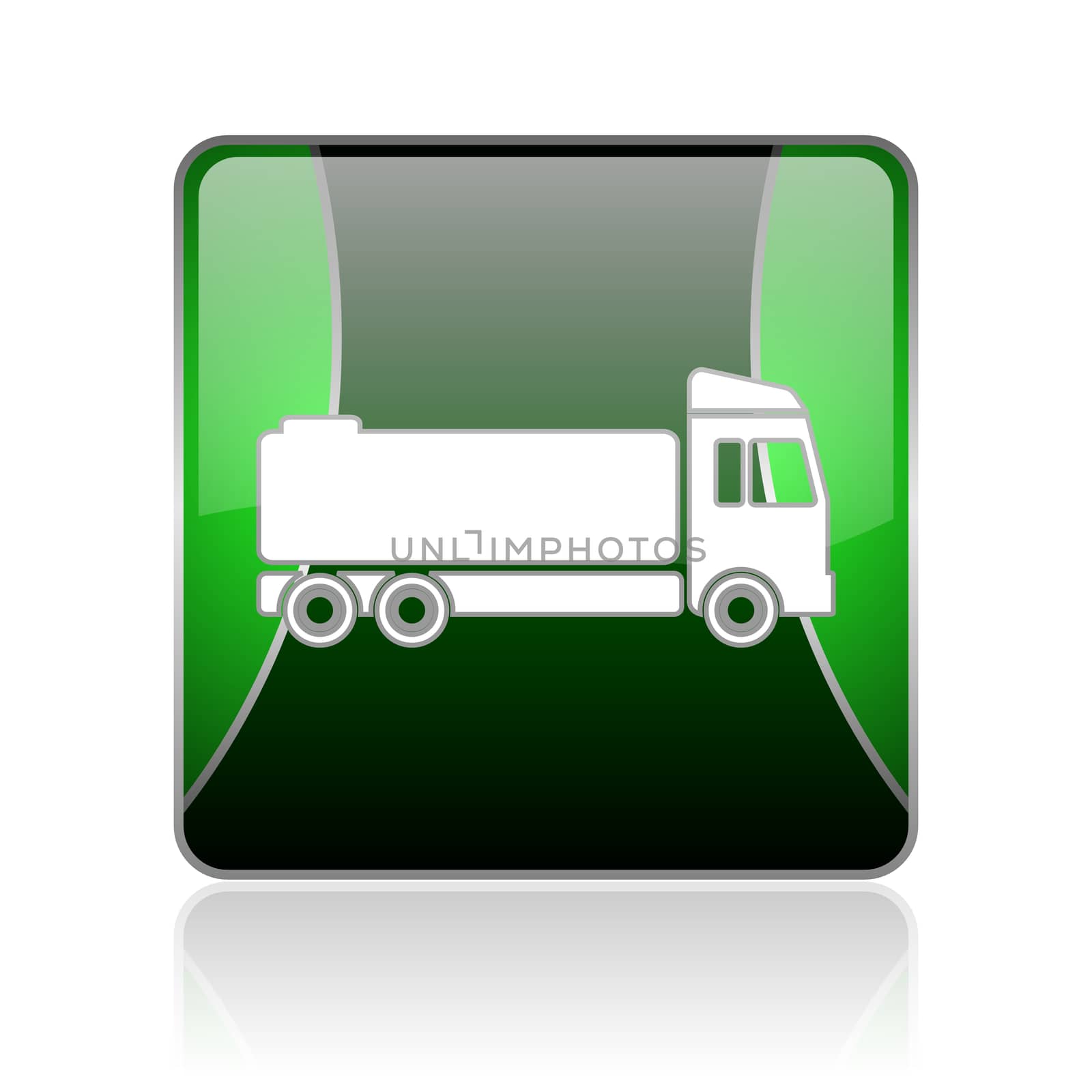 black and green square glossy internet icon on white background with reflaction