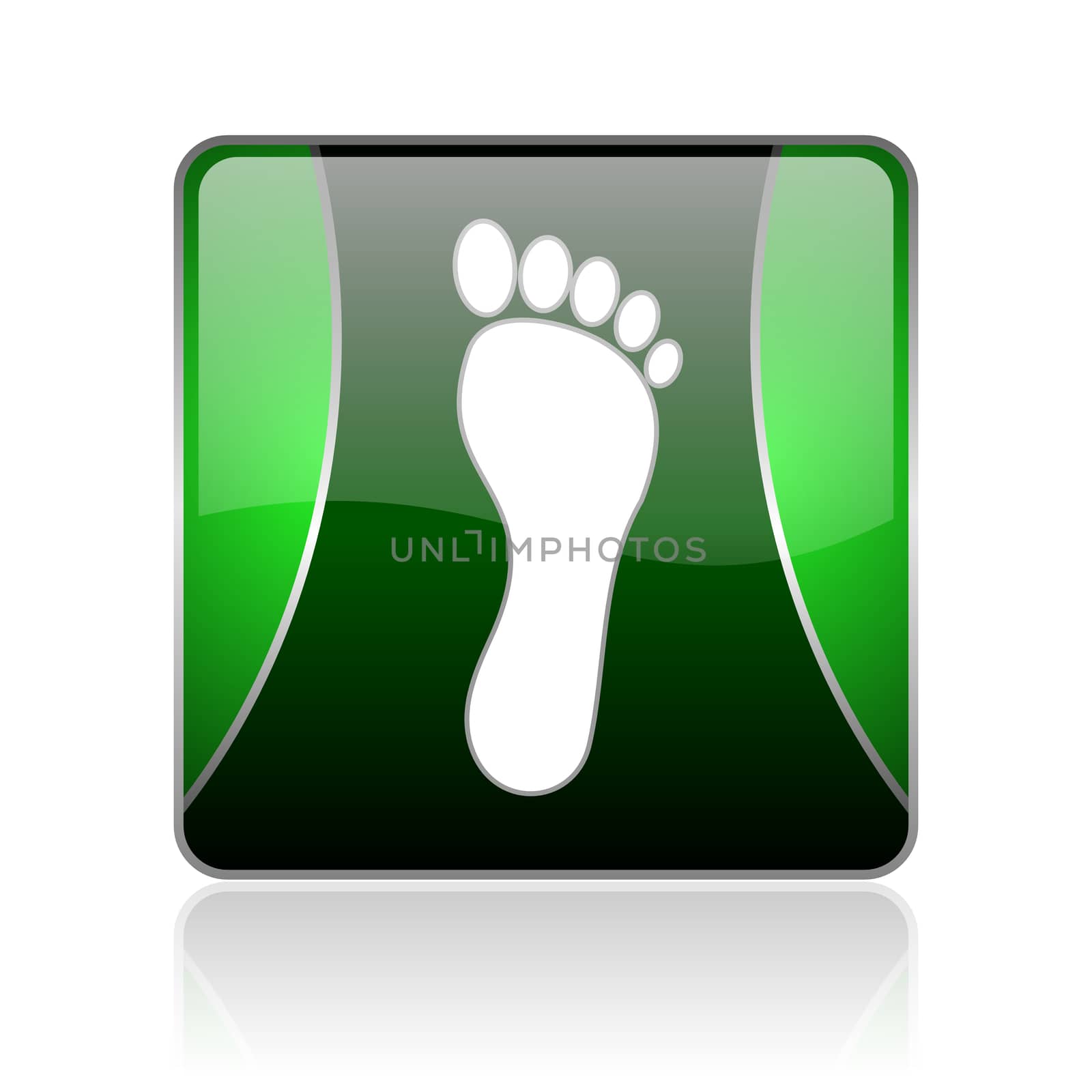 black and green square glossy internet icon on white background with reflaction