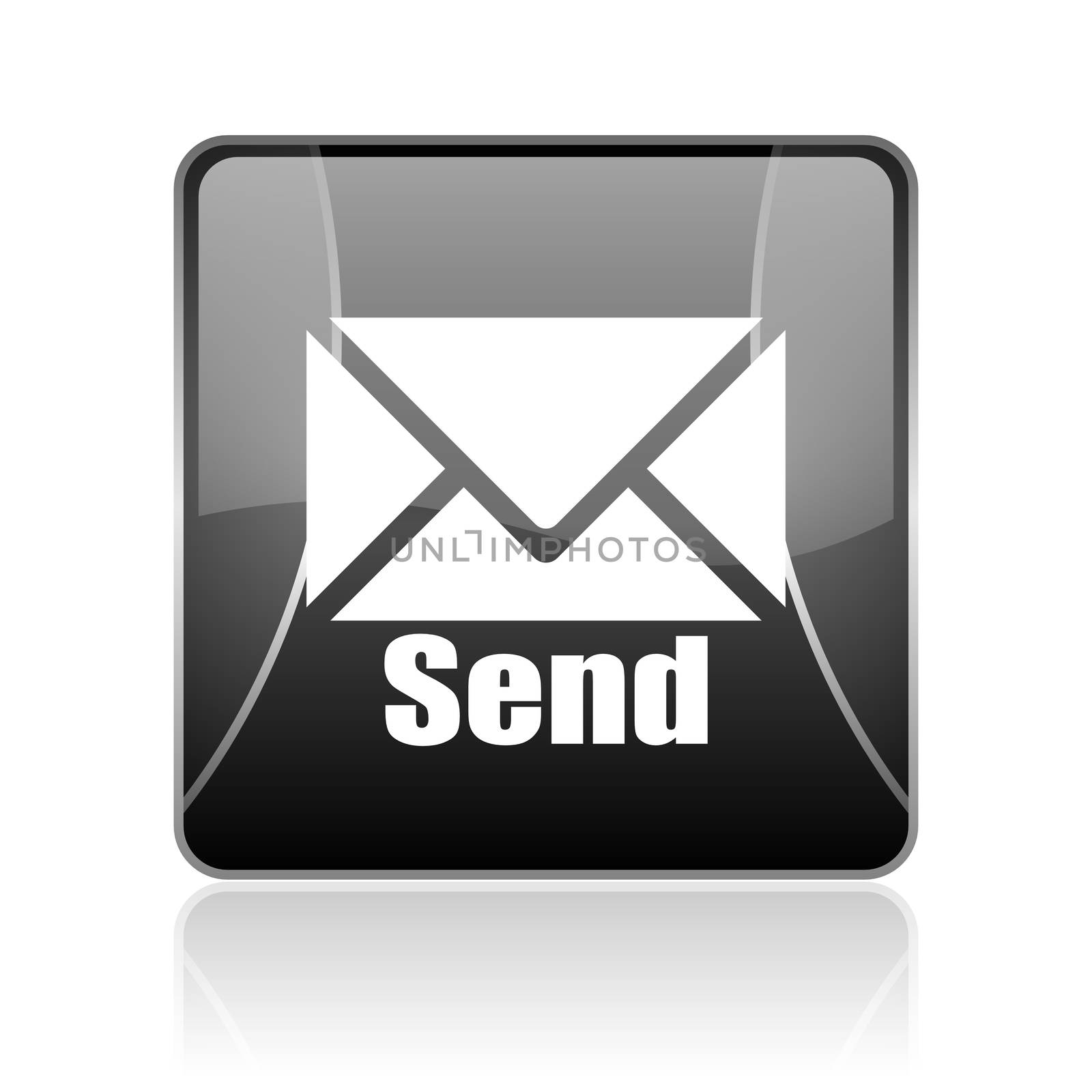 black modern square web glossy icon on white background with reflaction