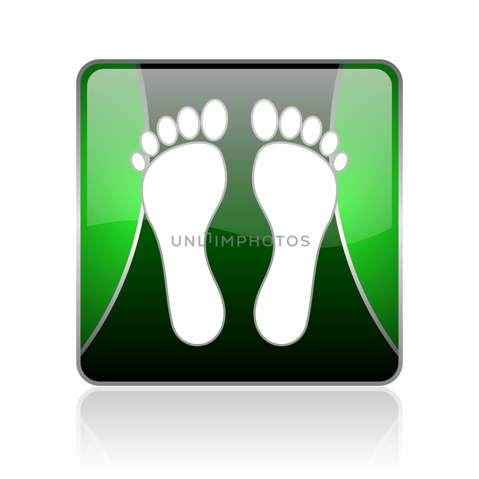 black and green square glossy internet icon on white background with reflaction