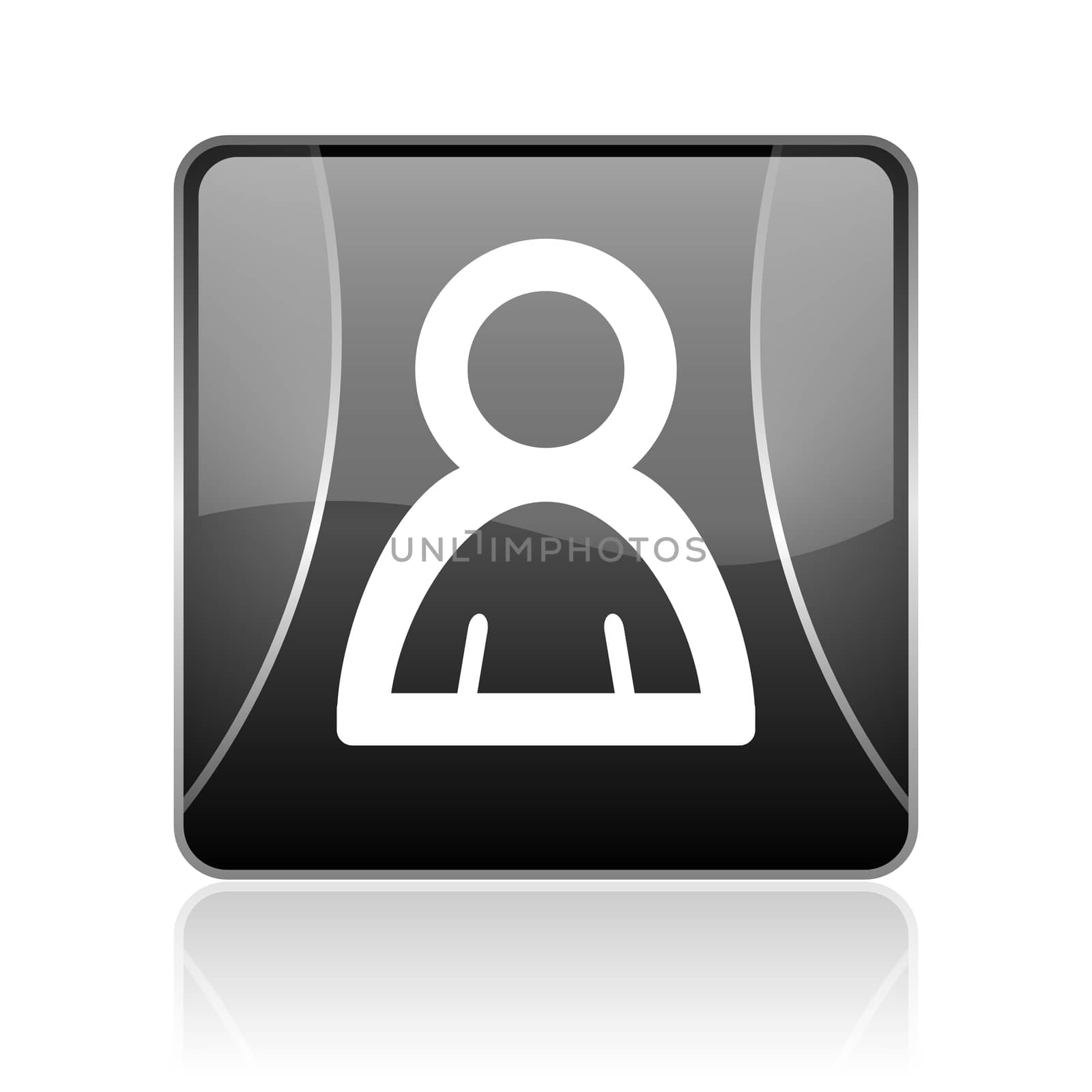 black modern square web glossy icon on white background with reflaction