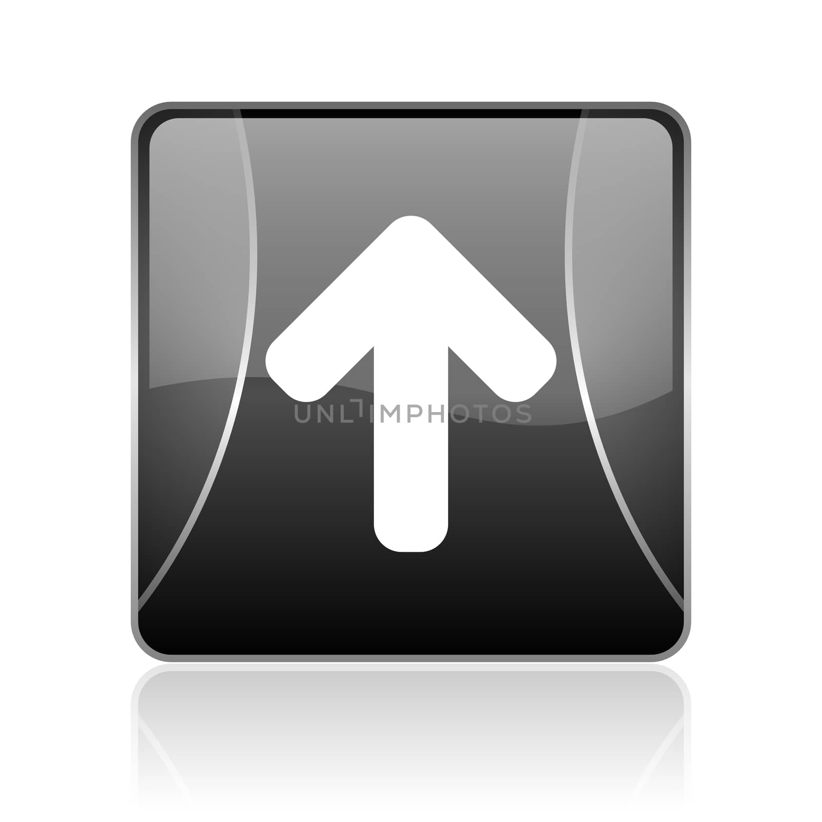 black modern square web glossy icon on white background with reflaction