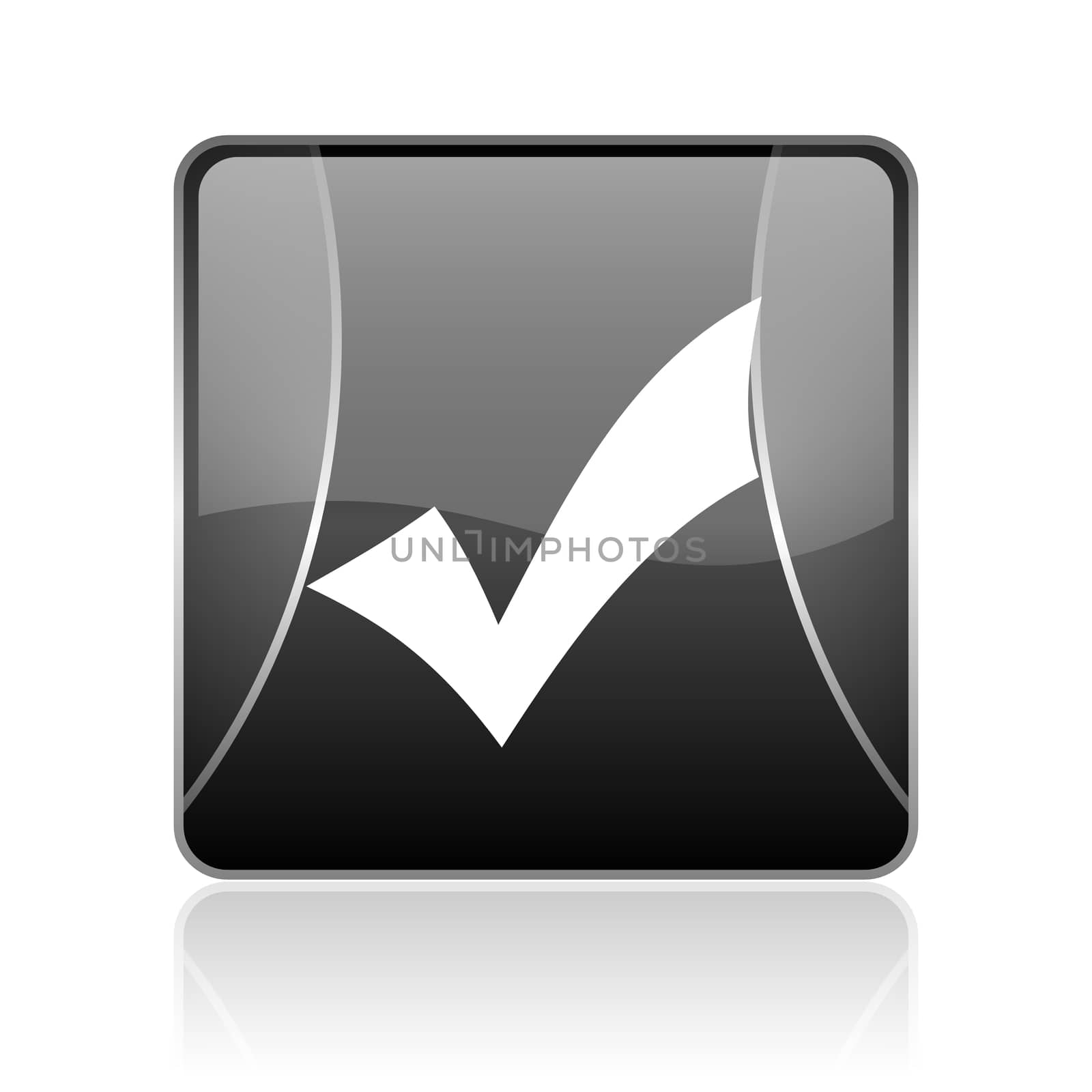 black modern square web glossy icon on white background with reflaction
