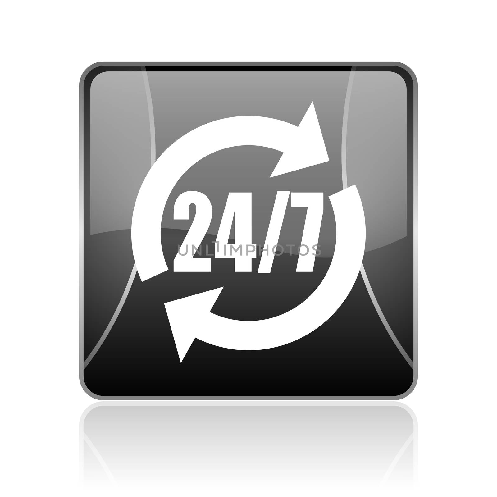 black modern square web glossy icon on white background with reflaction