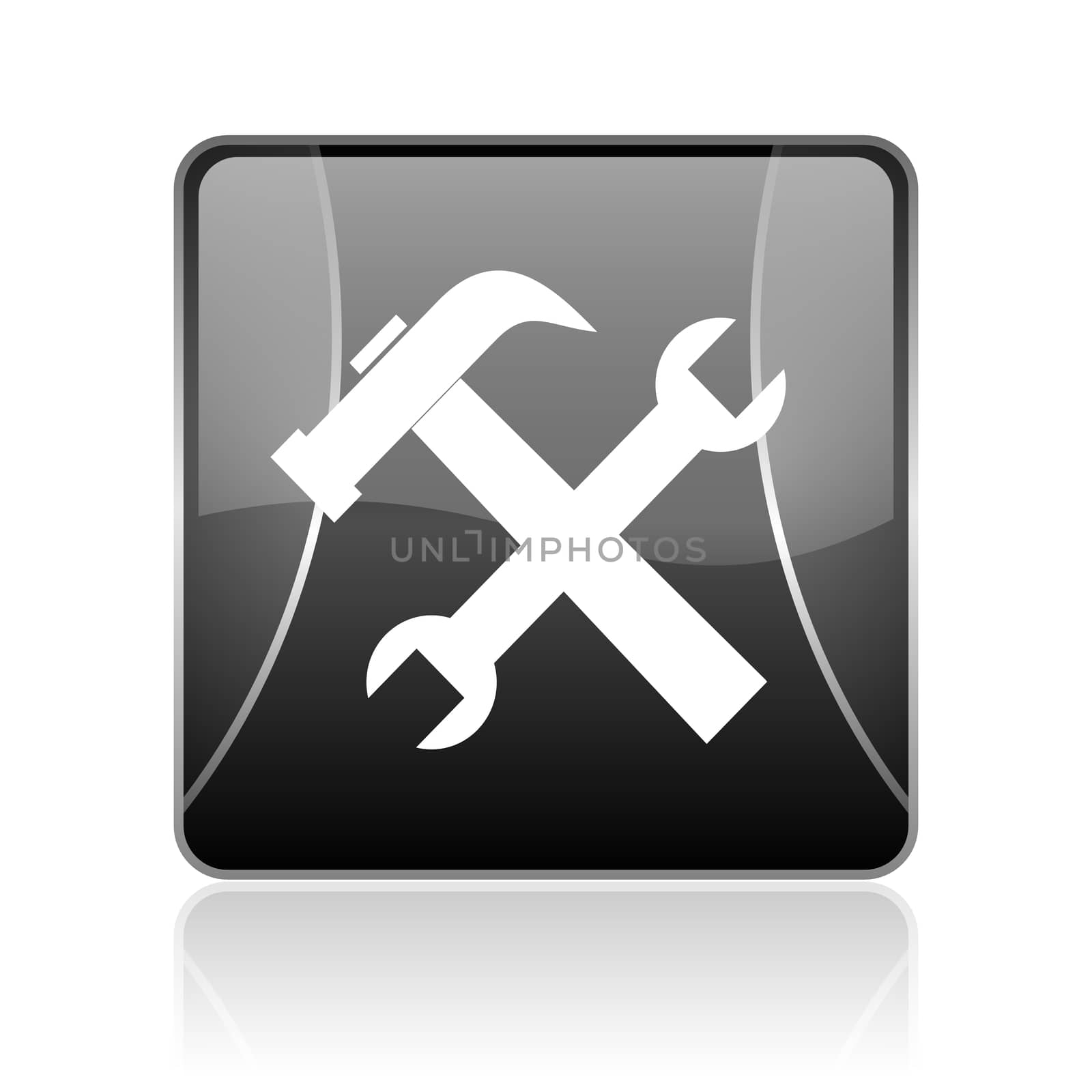 black modern square web glossy icon on white background with reflaction