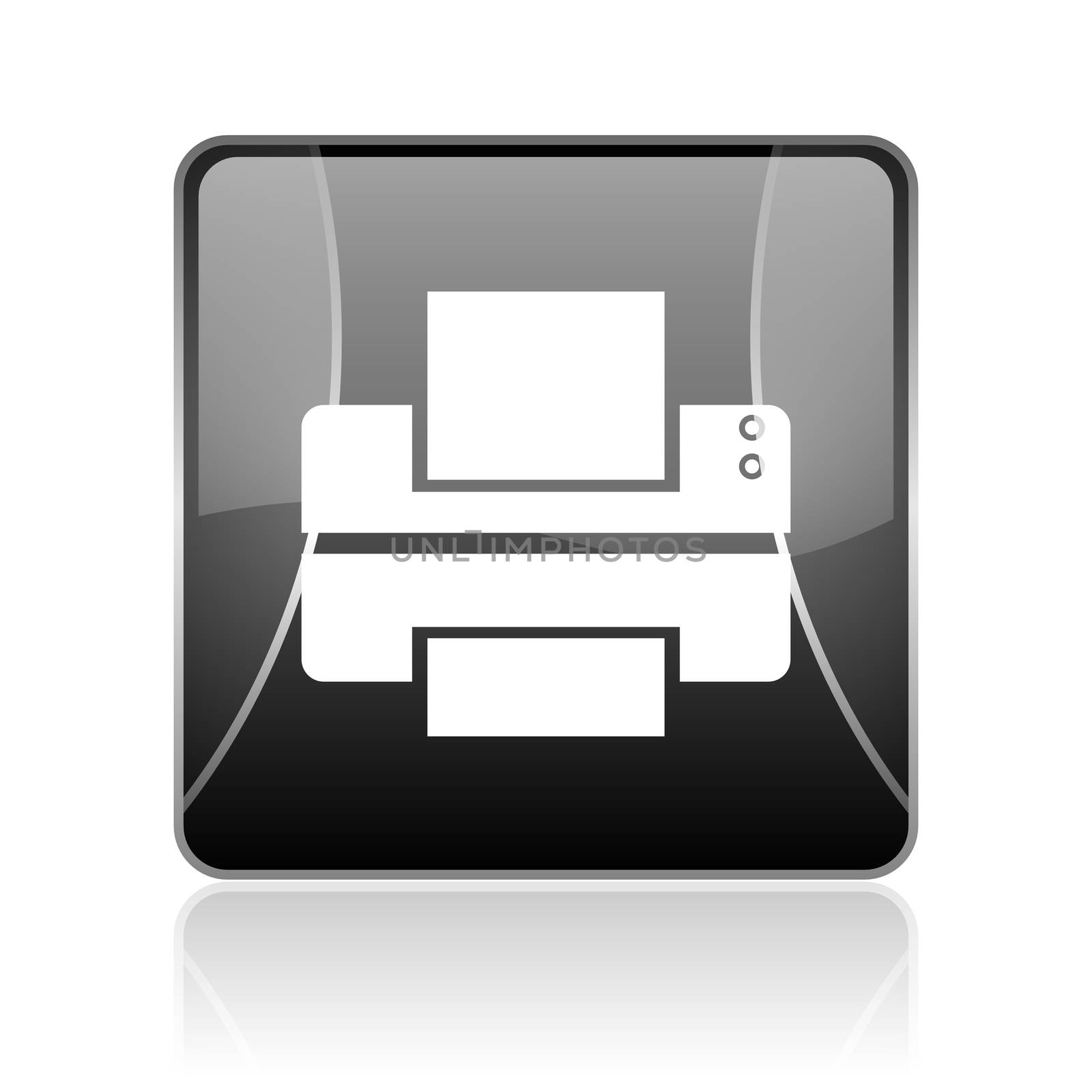 black modern square web glossy icon on white background with reflaction