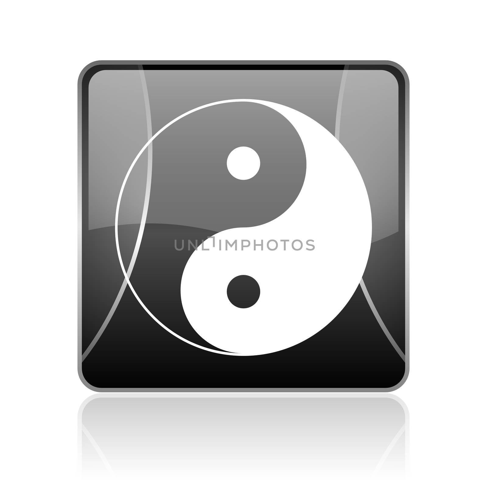 black modern square web glossy icon on white background with reflaction