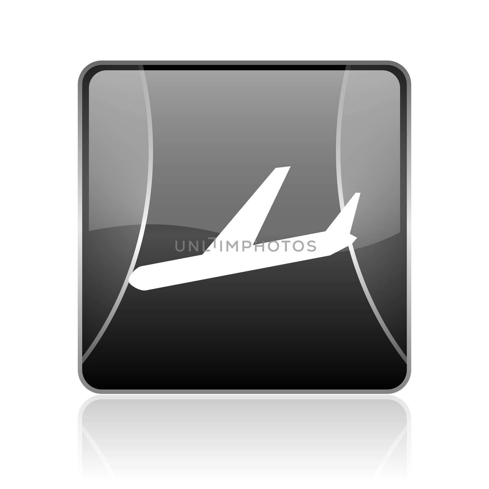 black modern square web glossy icon on white background with reflaction