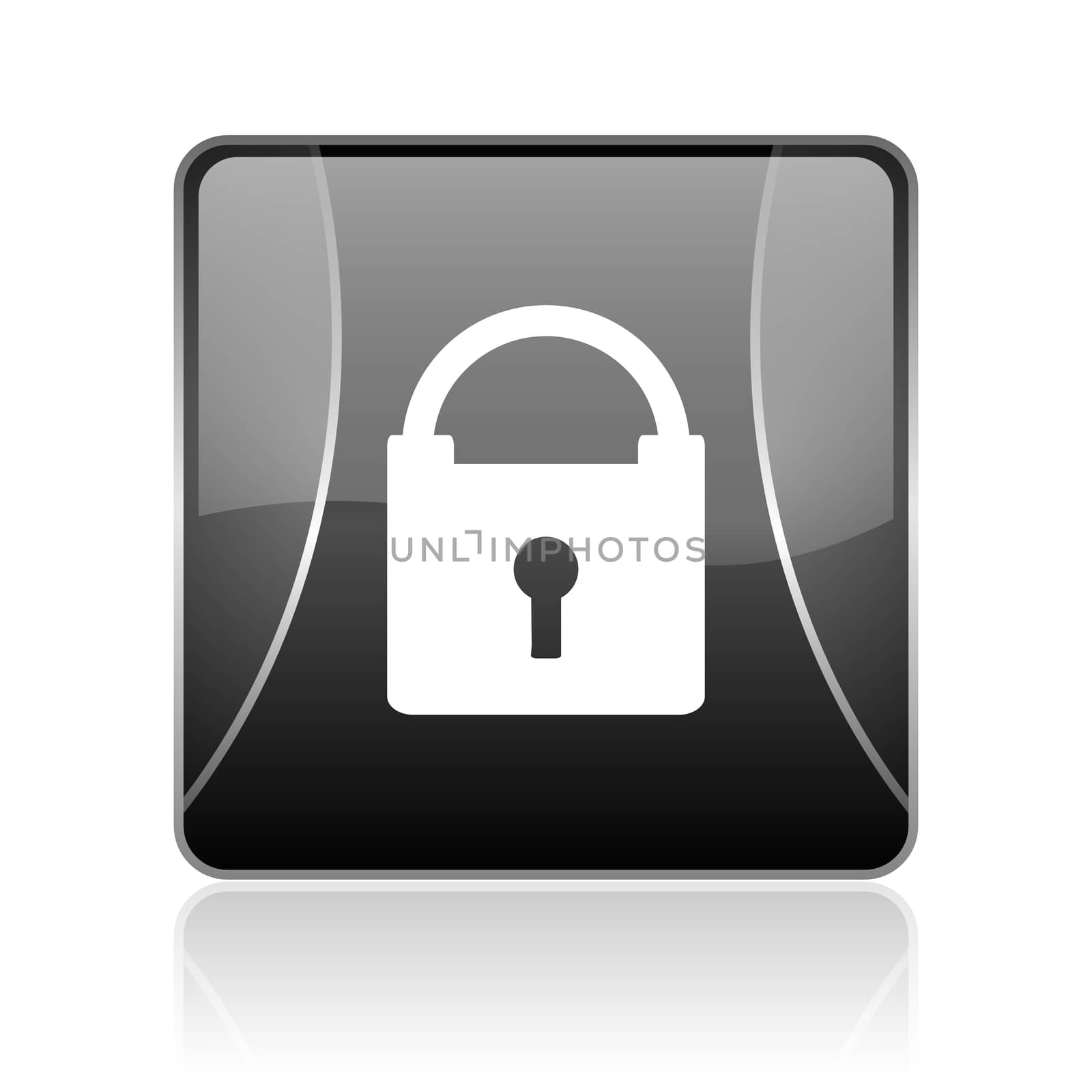 black modern square web glossy icon on white background with reflaction