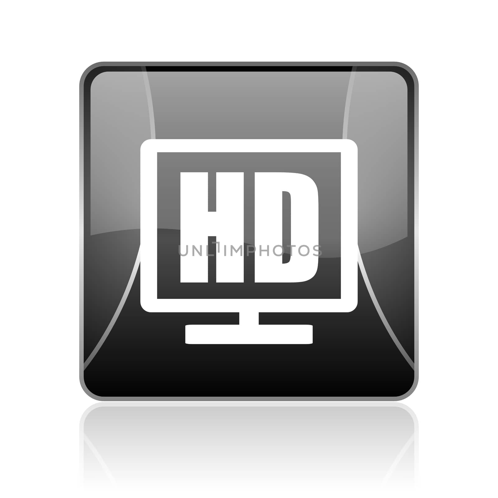 black modern square web glossy icon on white background with reflaction